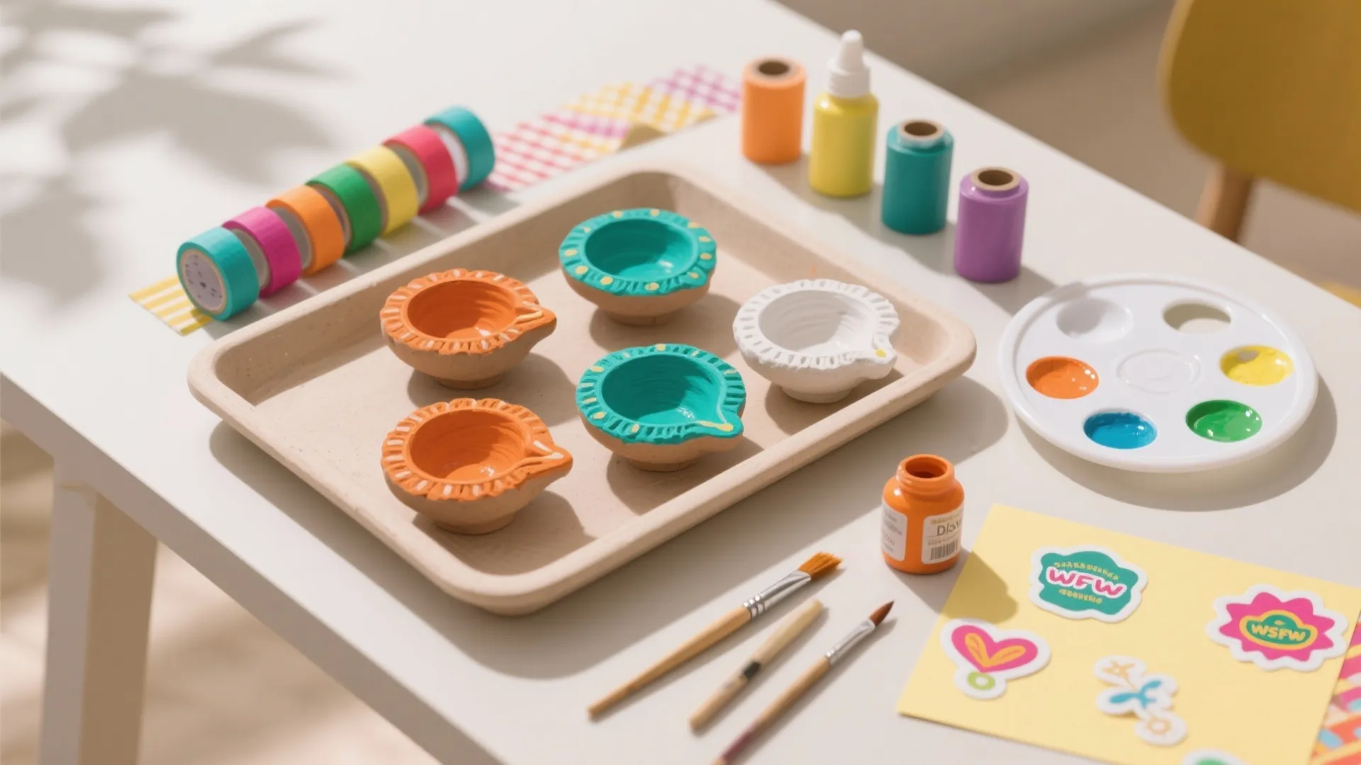 Paint-and-Pattern Diyas With Washi Tape & Stickers