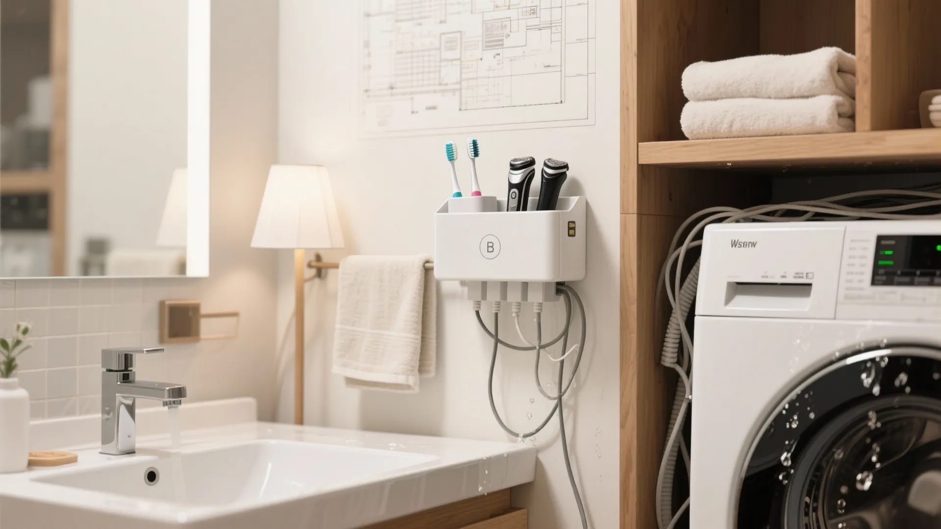 Tips 5: 洗面まわりは「防滴ボックス＋マグネット」で短時間充電（動線规划／日式风格）