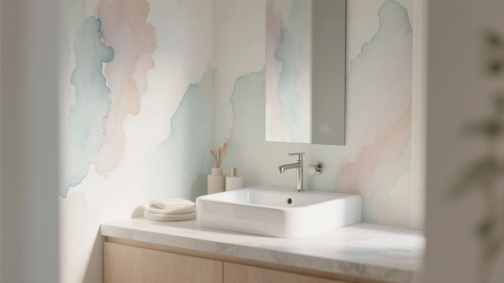 2. Subtle Watercolor Wash Behind the Vanity