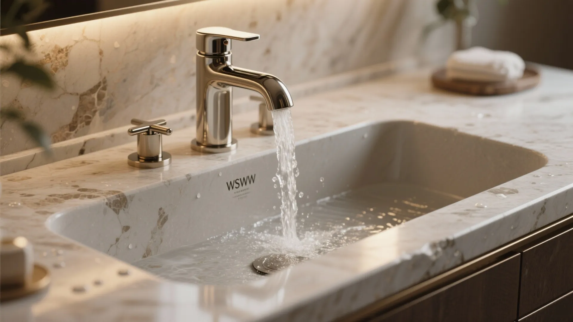 3. Waterfall or Deck-Mounted Trough Faucets for a Spa Feel