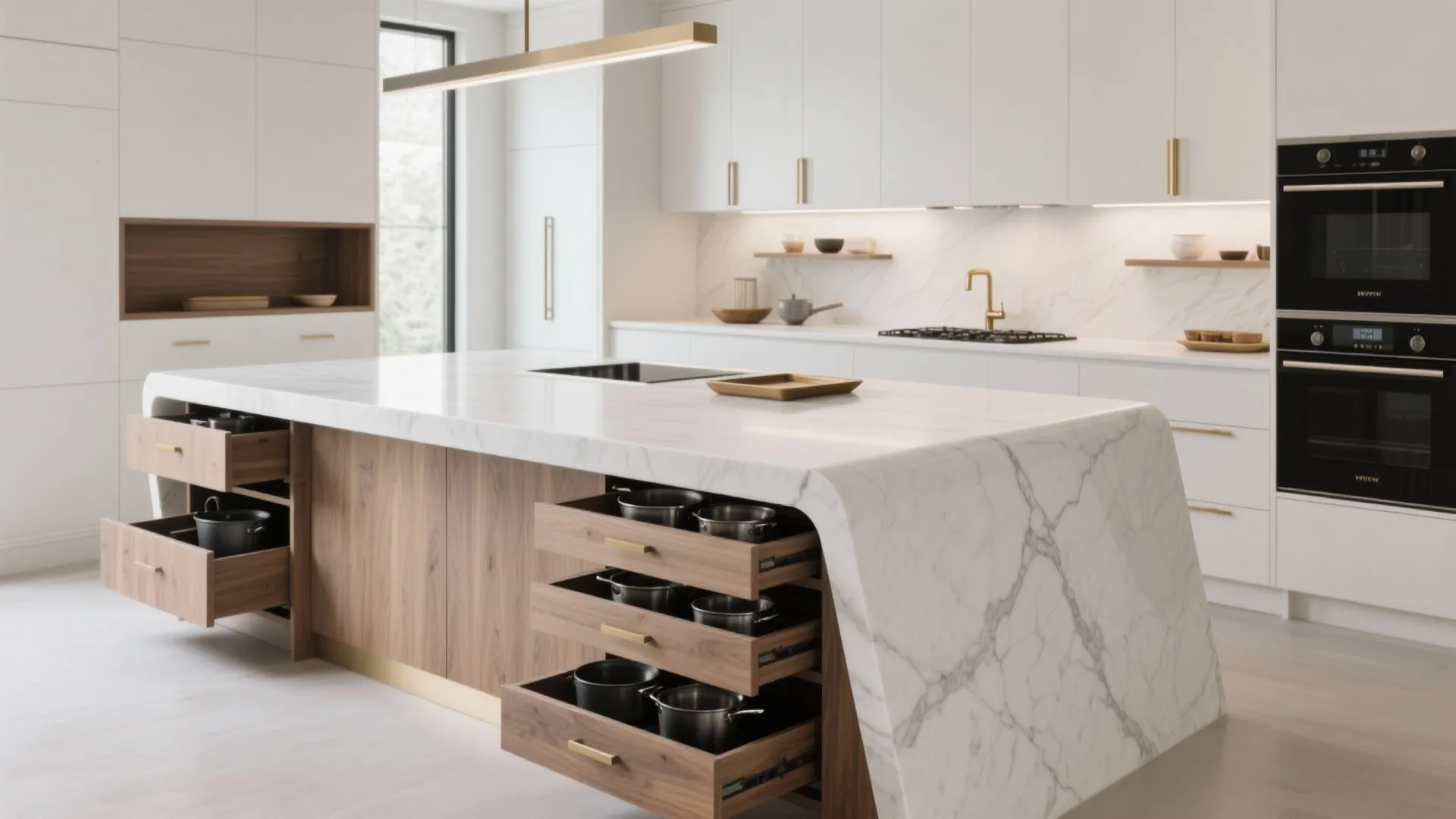 Idea 2: Waterfall edge with dual-sided storage