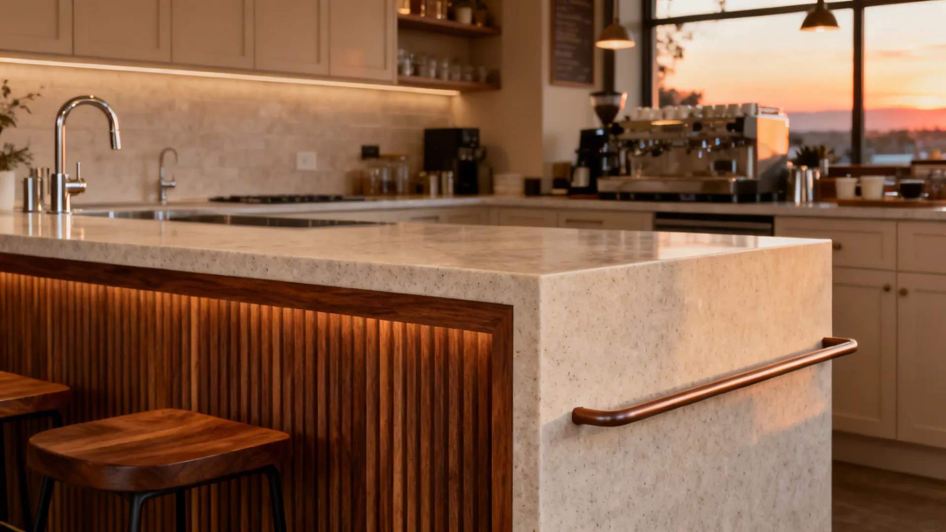 Waterfall Edge With Warm Wood Accents