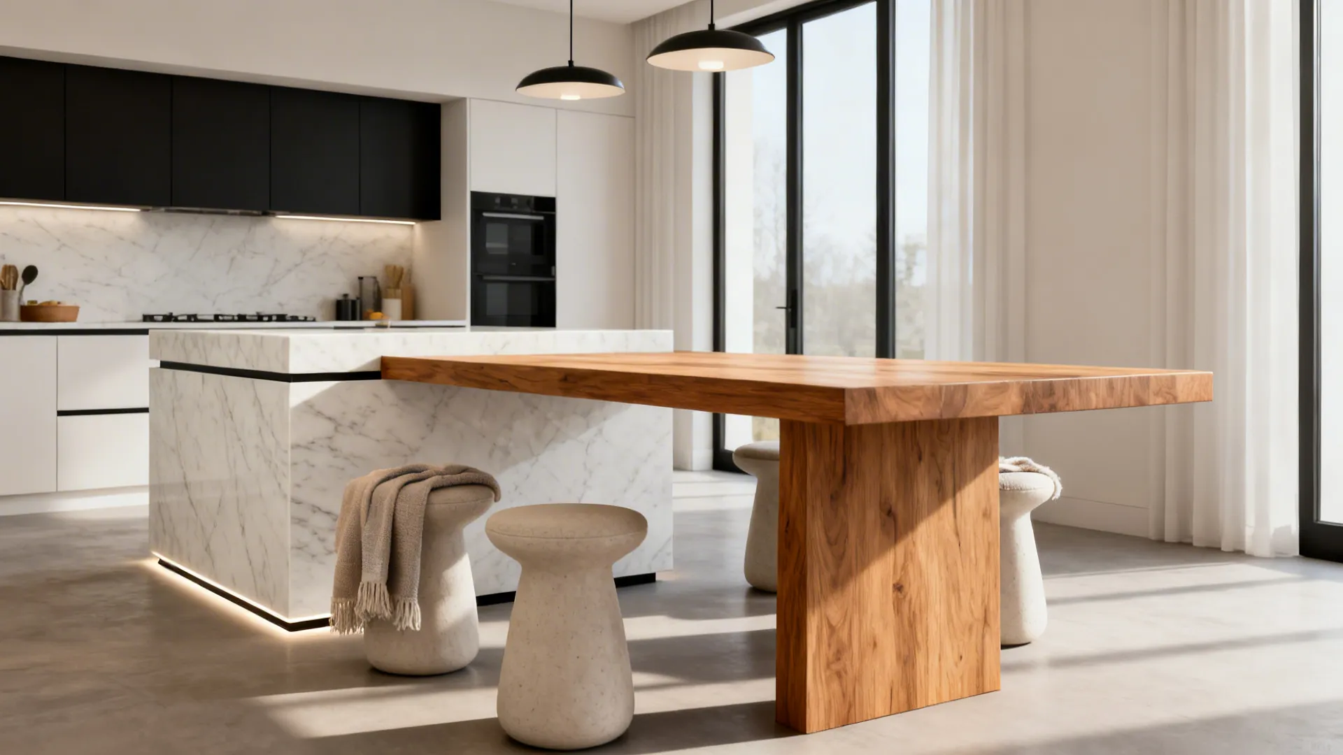 Idea 3: Waterfall Edge Bar Meets Family Table