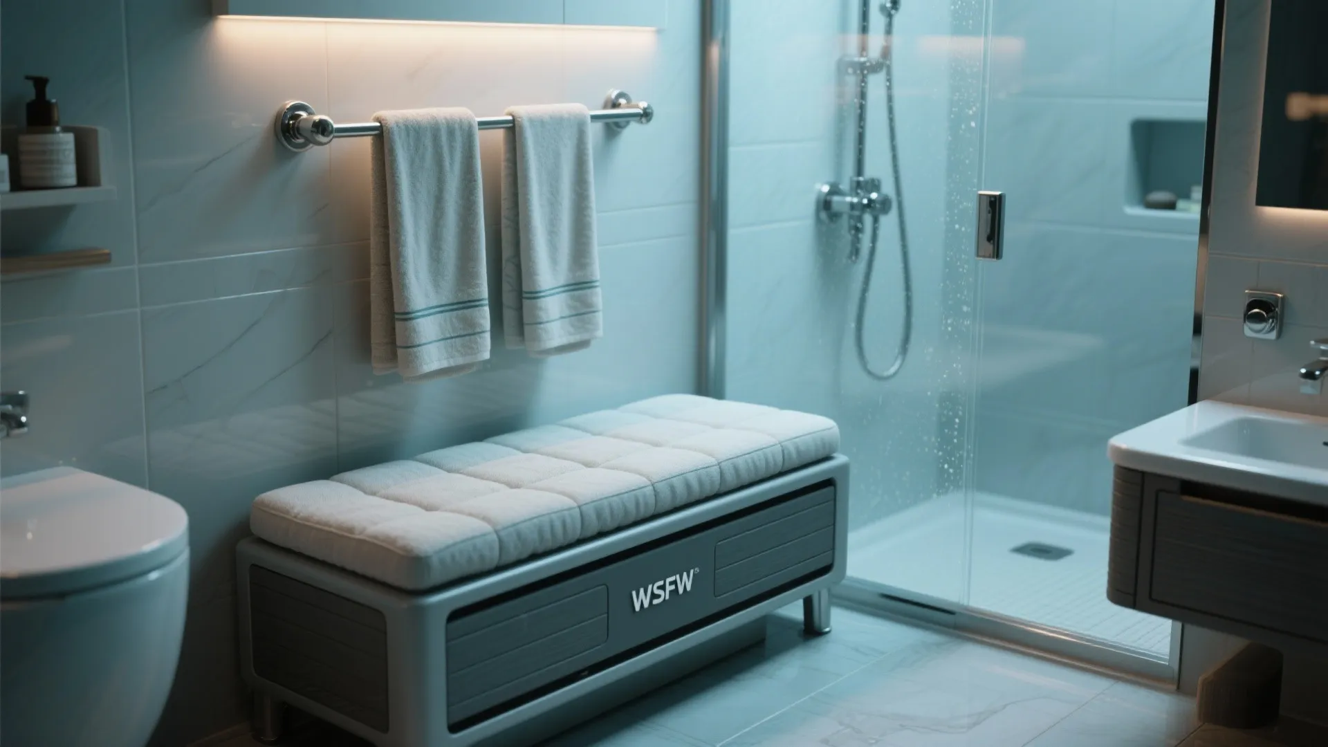 5. Waterproof bench with integrated towel rail