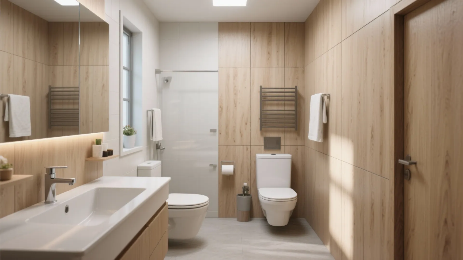 Light oak waterproof laminate bathroom panels with matte finish