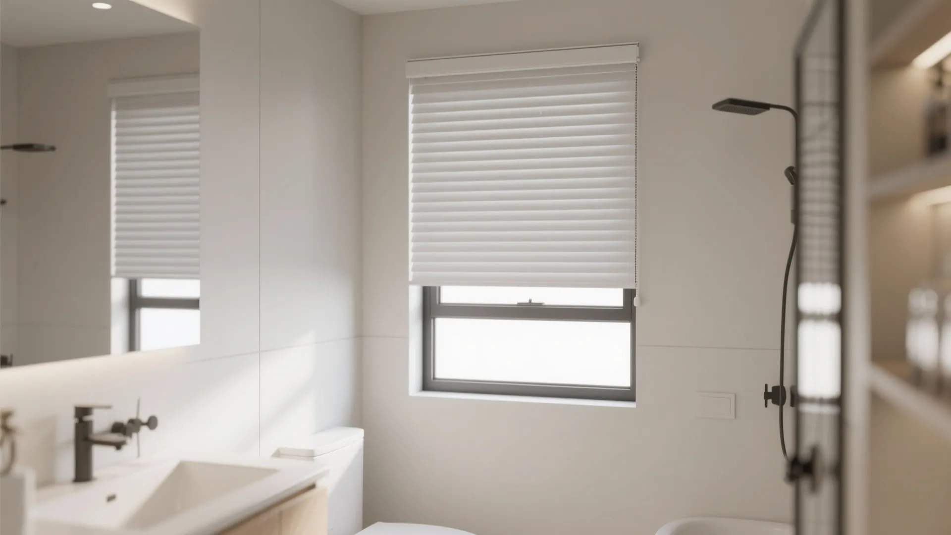 Minimal style bathroom with waterproof roller shade