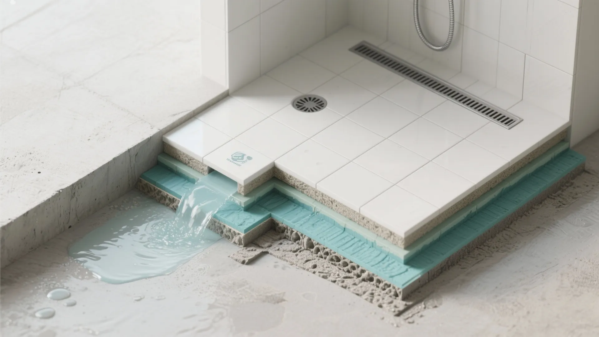 1) Systematic waterproofing under tiles