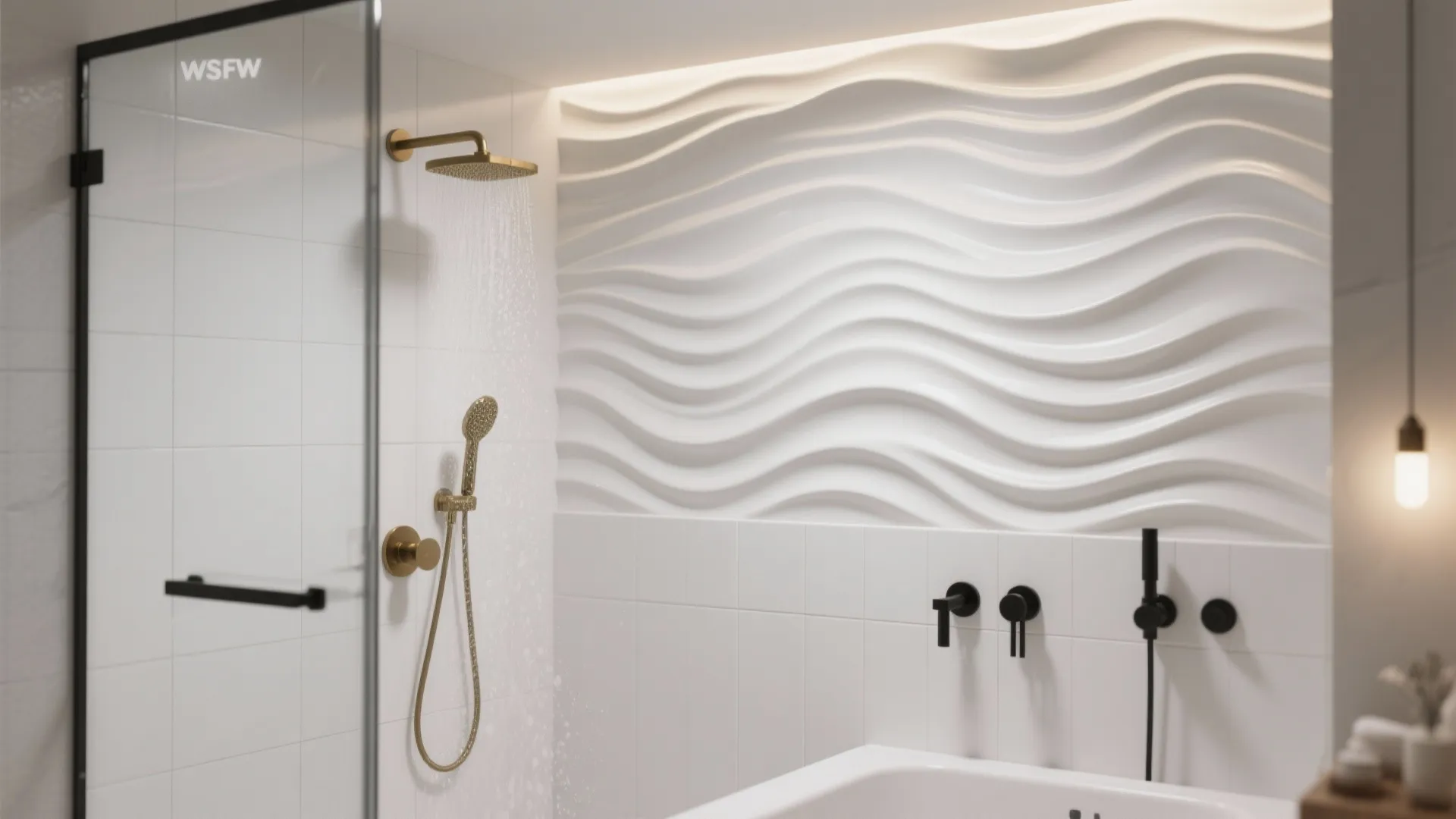 3D wave-textured wall tiles for the shower