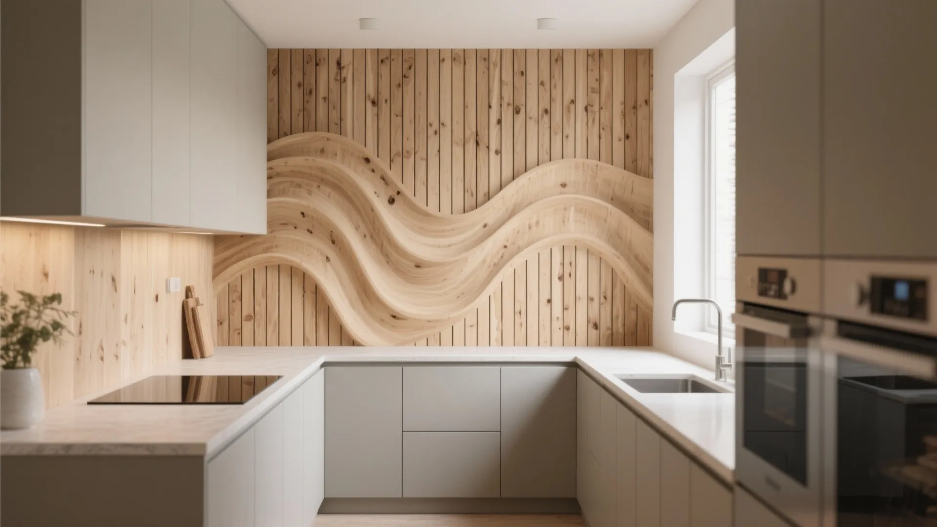 Wave-Slat Hybrid: Curves Meet Slim Wood Battens