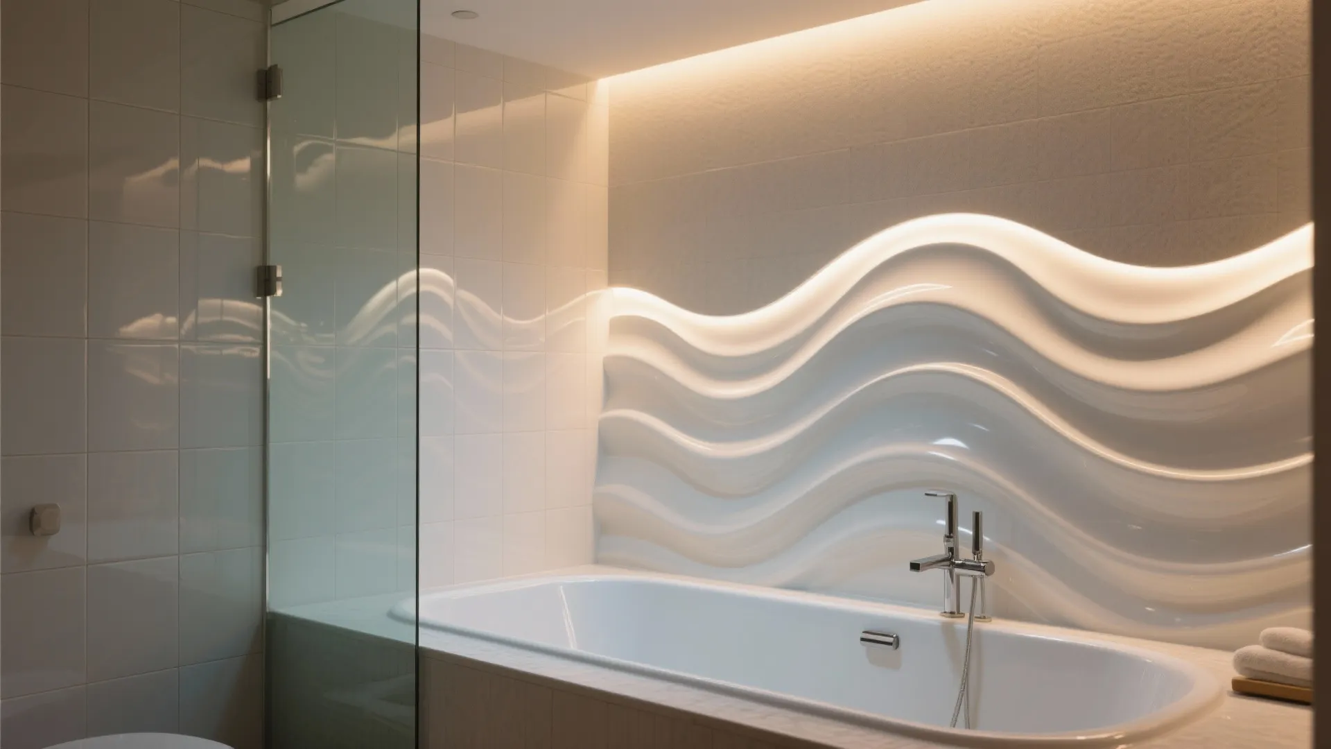 Wave-pattern 3D tiles with soft gloss