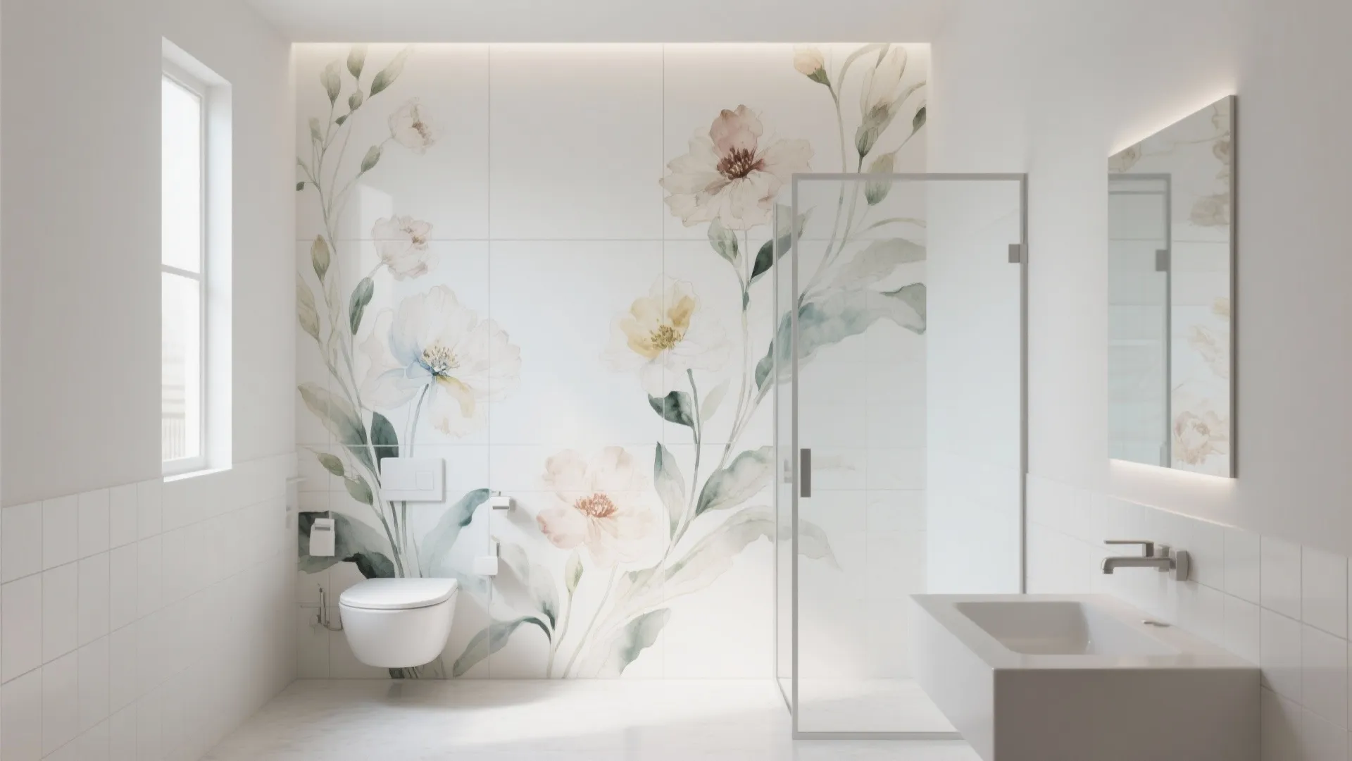 Large-Format Porcelain Panels with Watercolor Blooms