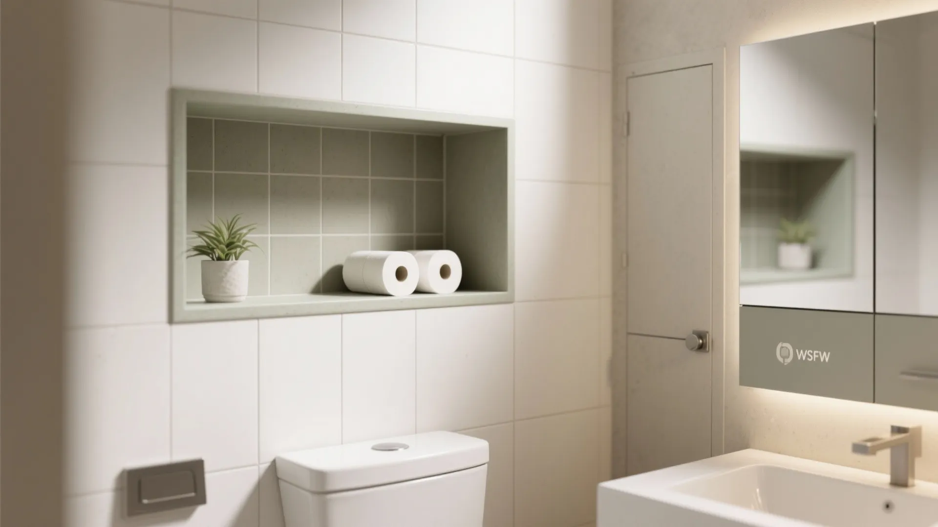 4) Recessed niches and micro storage that disappears