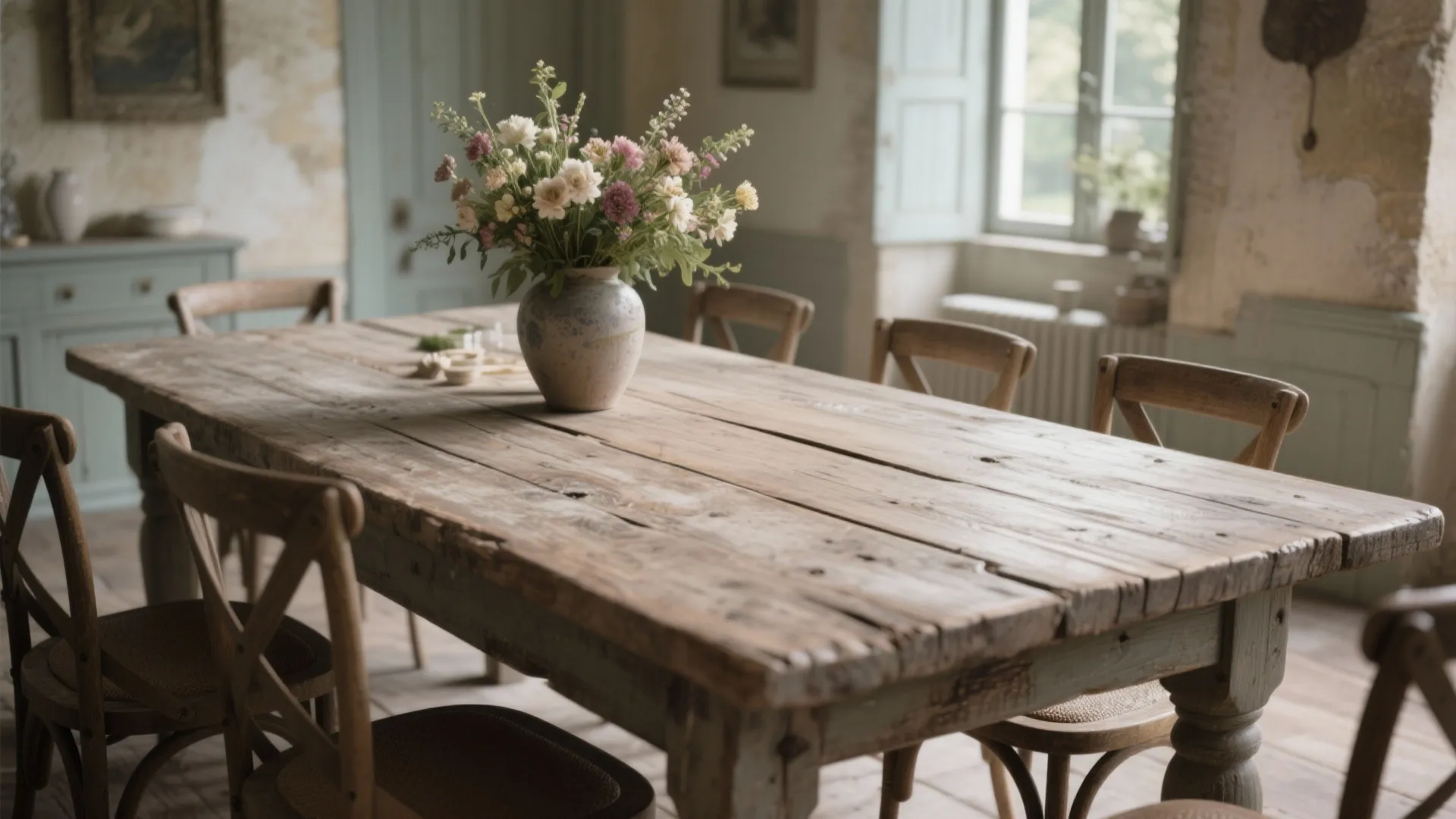 1. Use a Weathered Farmhouse Table