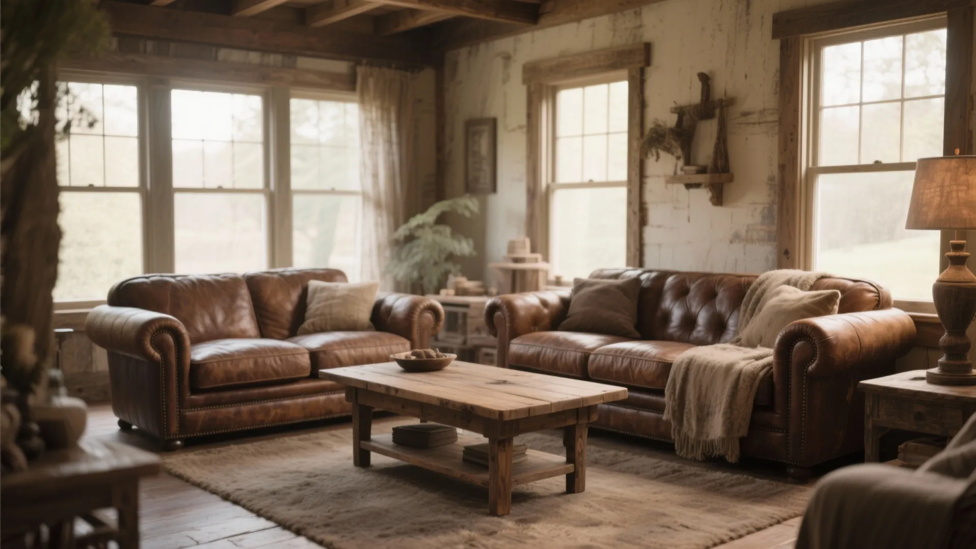 4. Weathered Leather Sofas