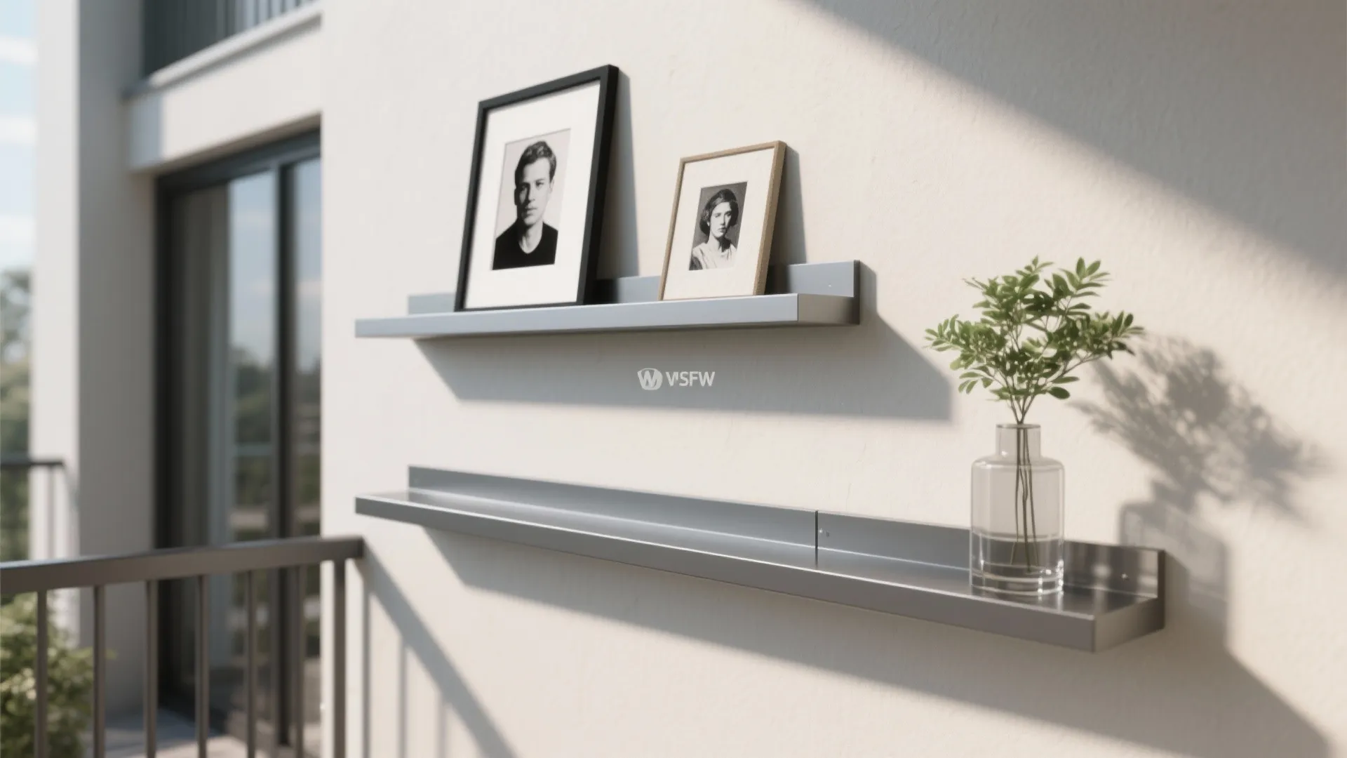 Weatherproof picture ledges with rotating themes