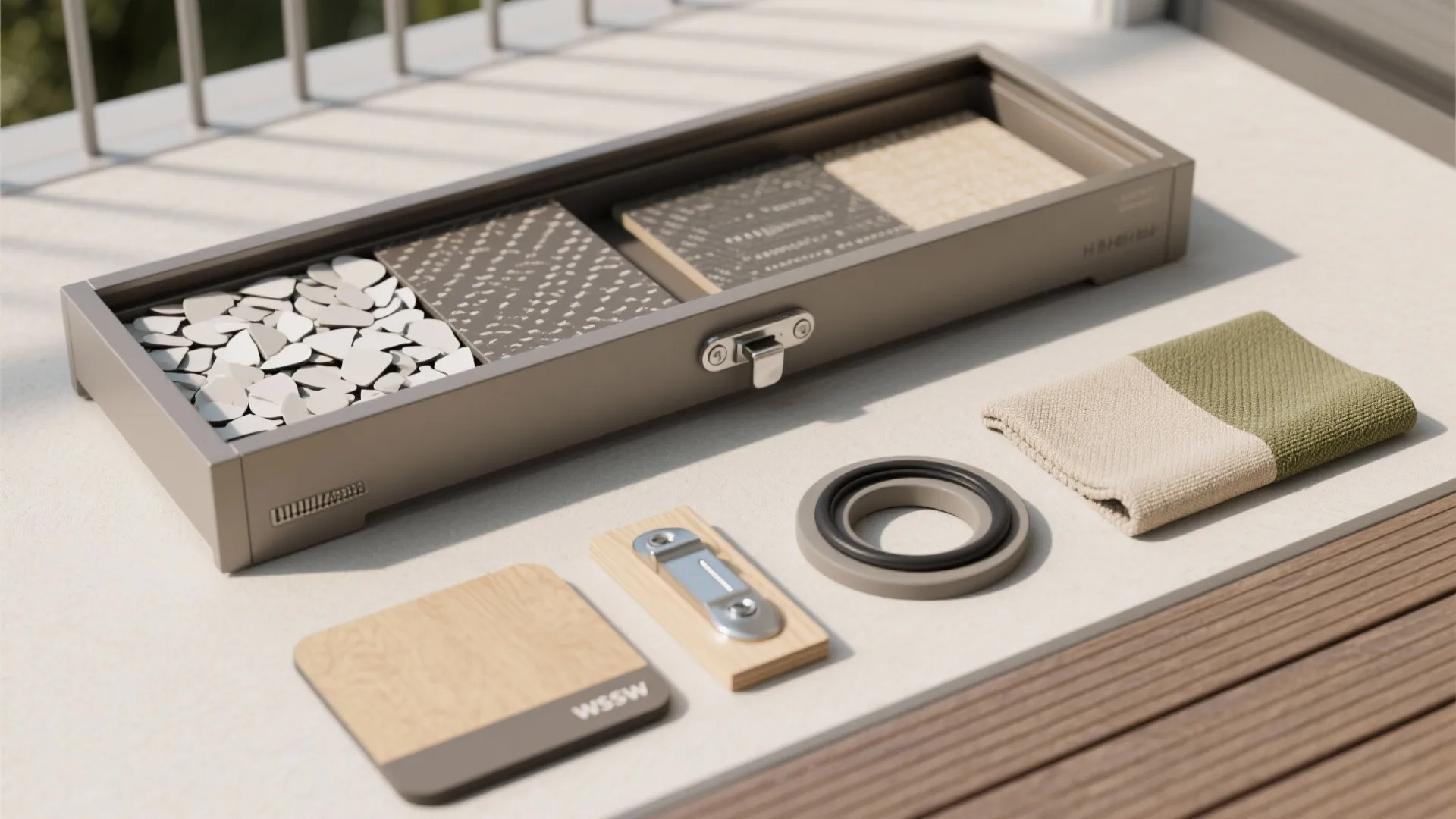 Slimline storage wall with weatherproof materials