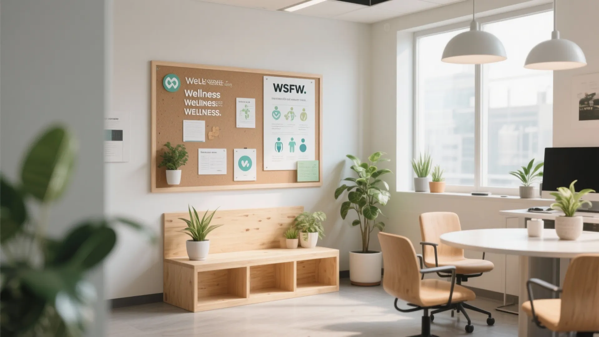 Wellness-themed bulletin corner with quotes and health tips