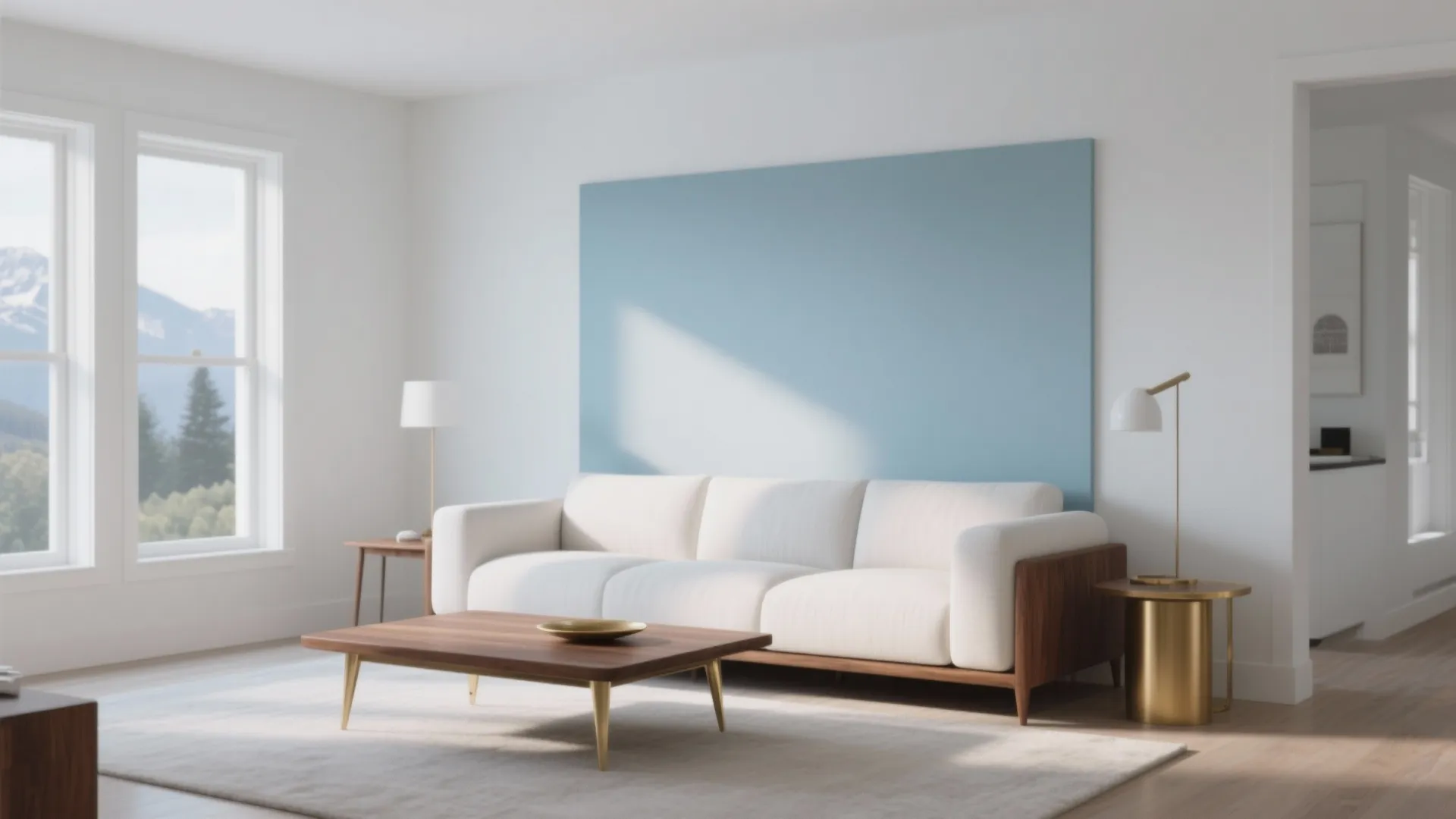 Soft Blue Accent + White for West/Northwest Living Rooms