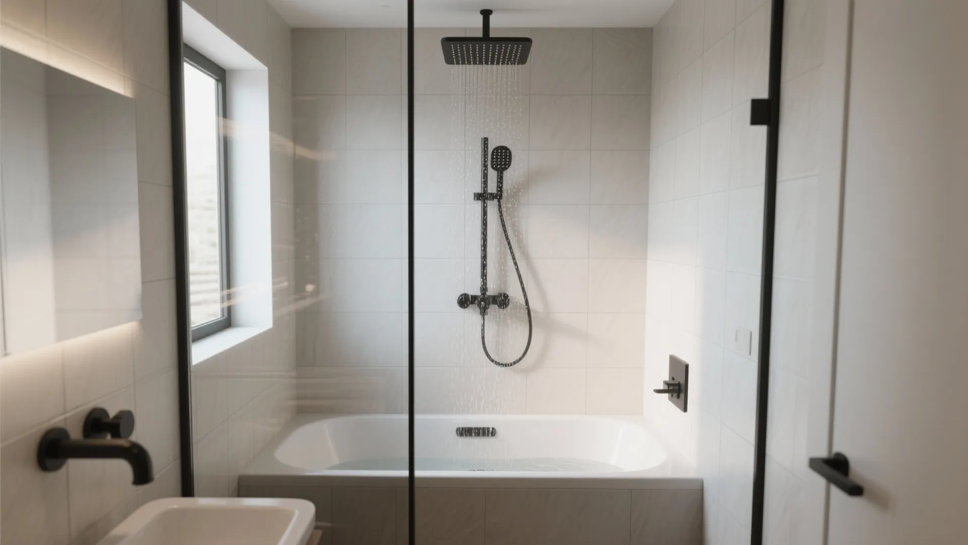 1. Wet-room alcove with a compact tub