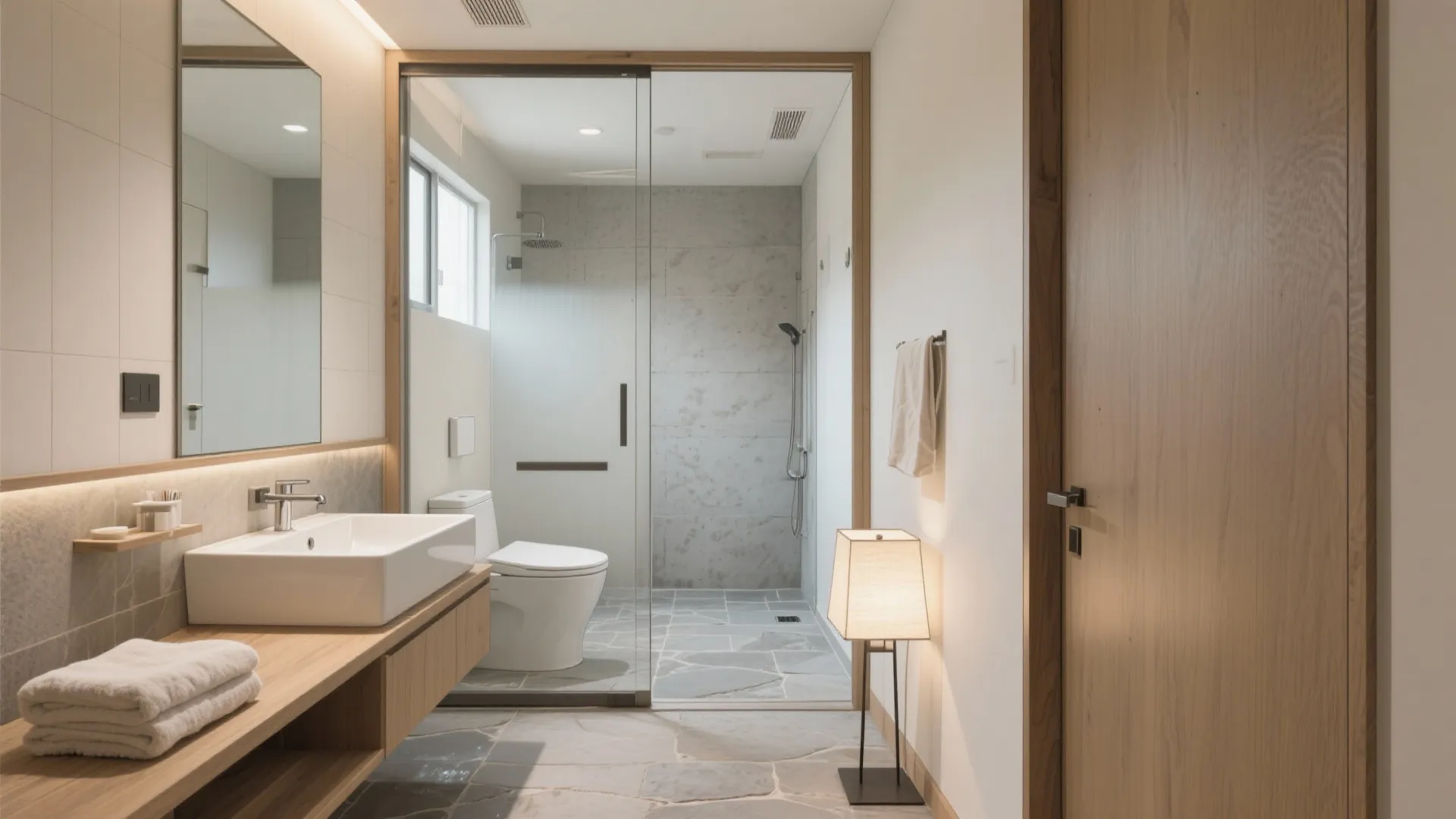 Tips 3: 水回りは一列配置＋出入口引き戸で日常の負担を軽減