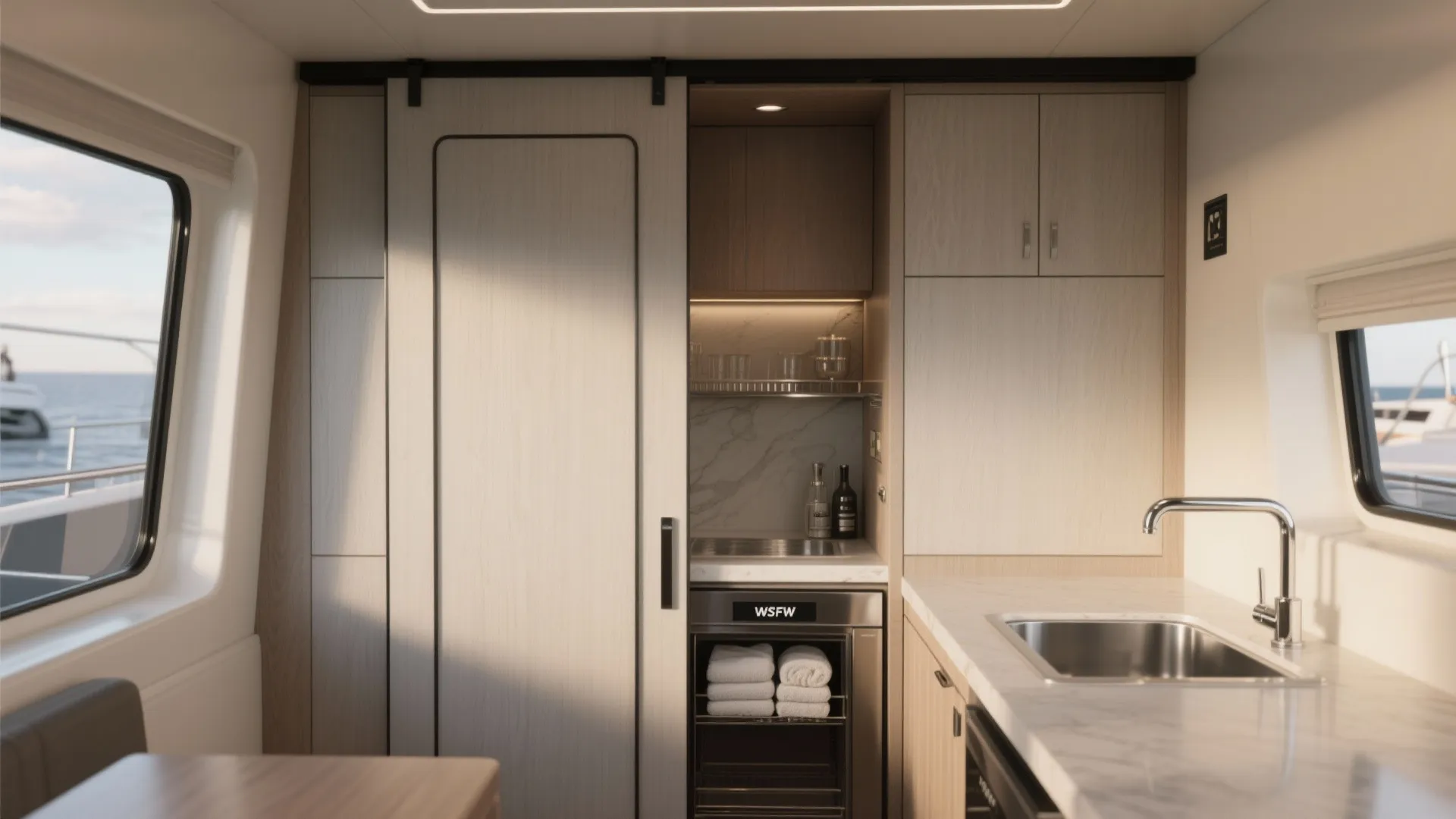 1. Compact Wet Bar with Sliding Doors