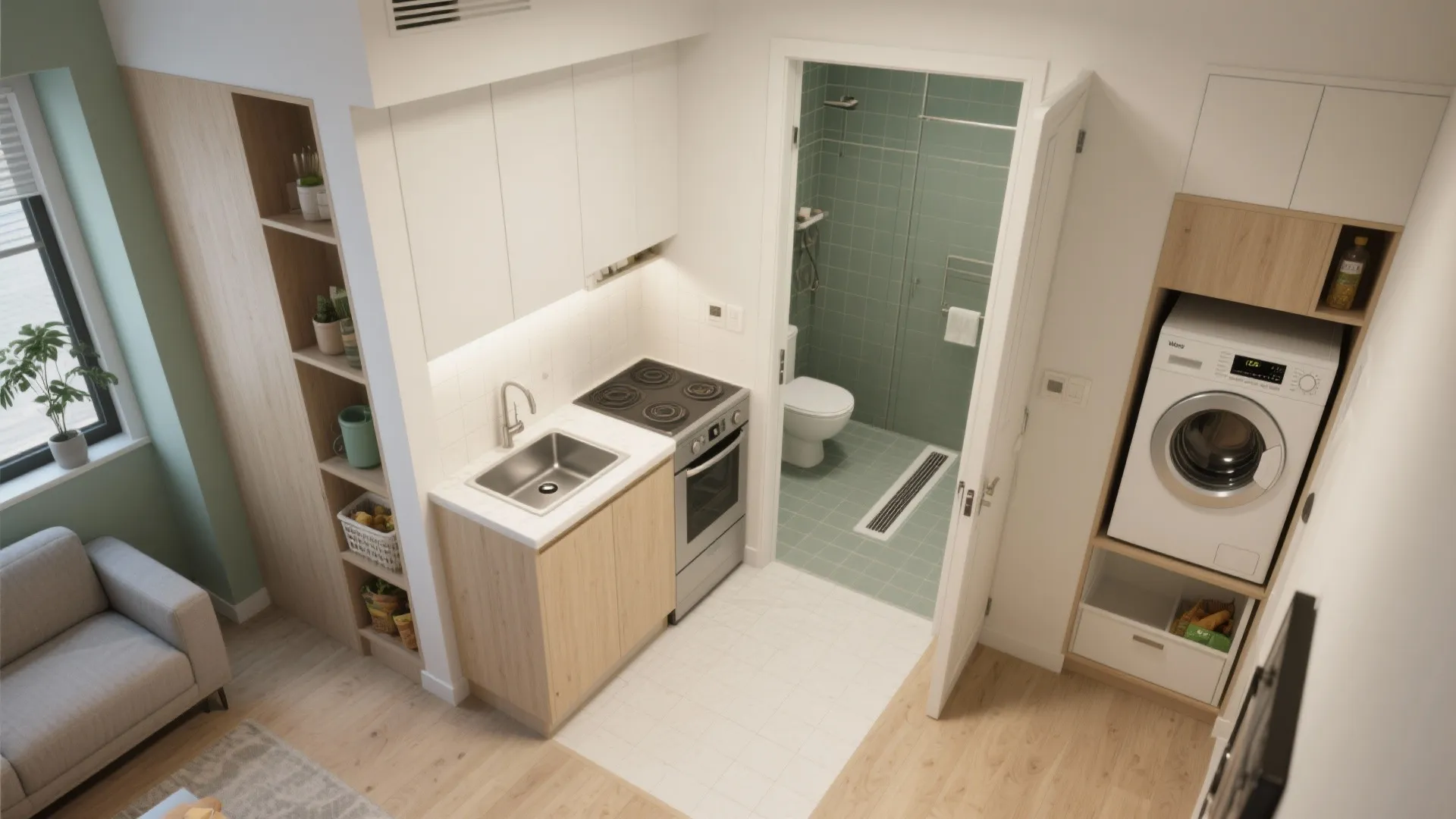 Compact kitchen-and-bath core that works hard