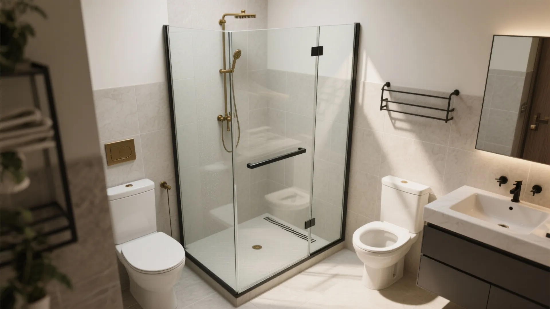 Wet–dry separation with a lean glass partition