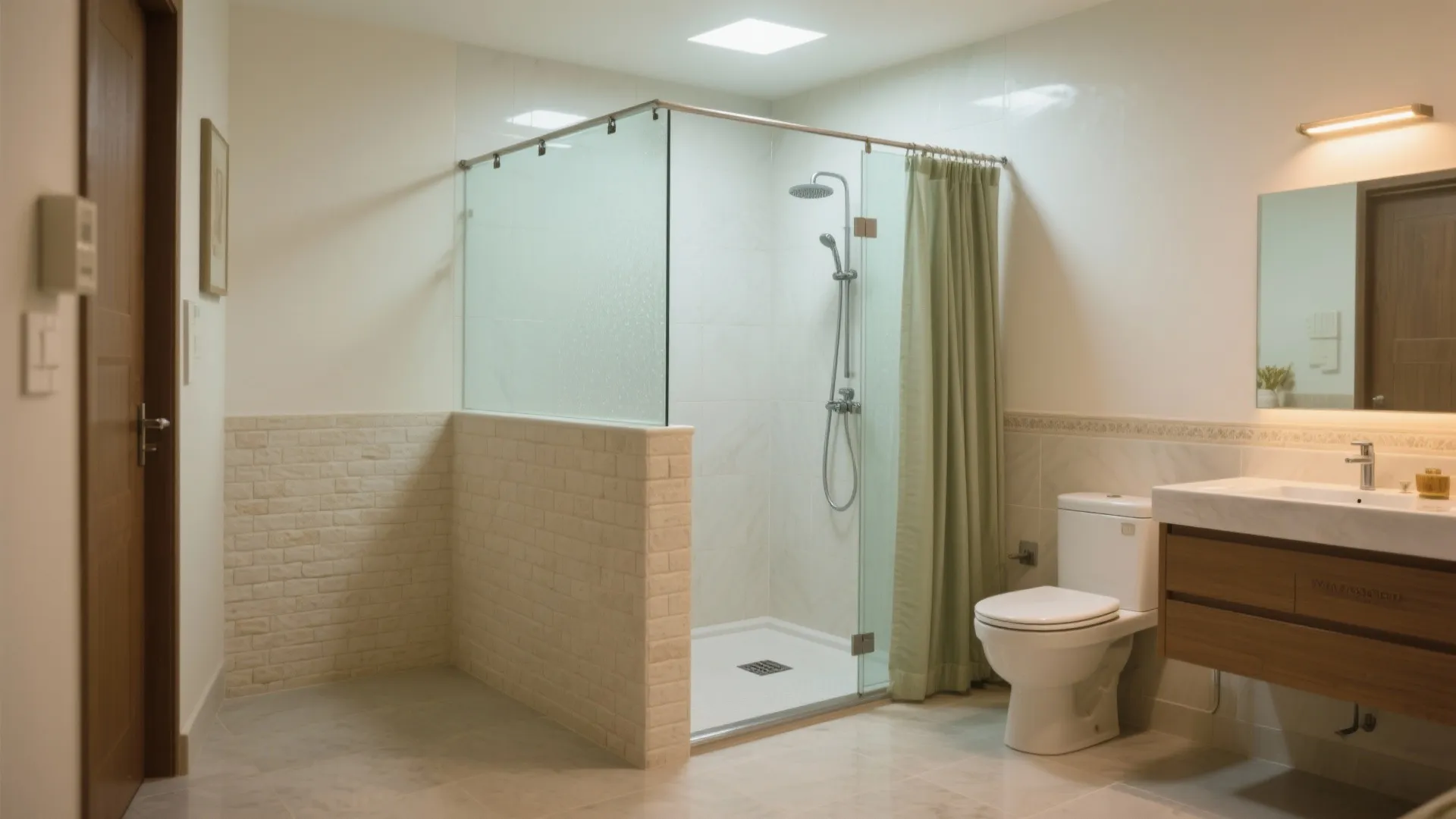 Idea 1: Wet–Dry Divide With Glass or a Half Wall