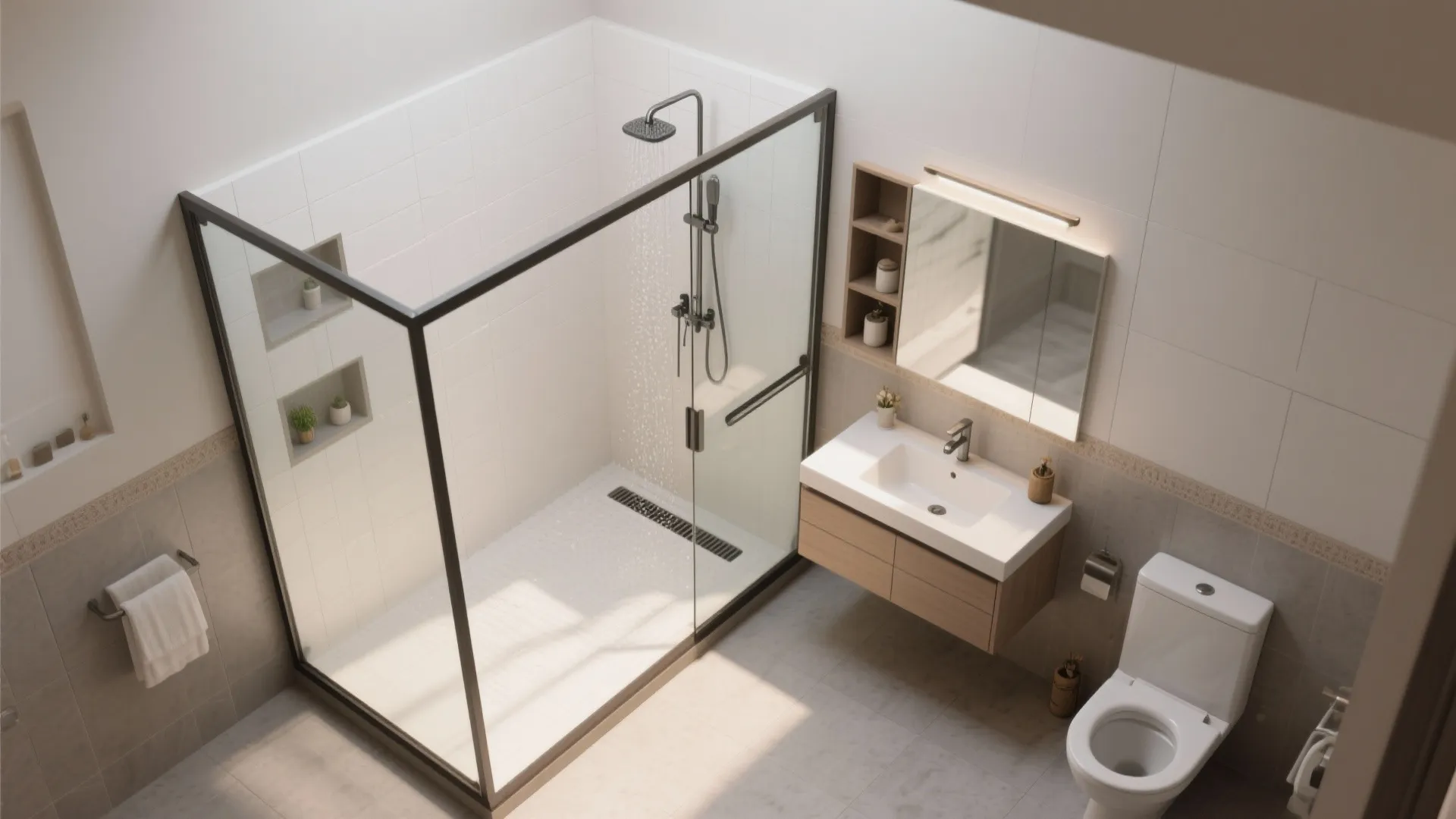 Wet–dry separation with a slim glass partition