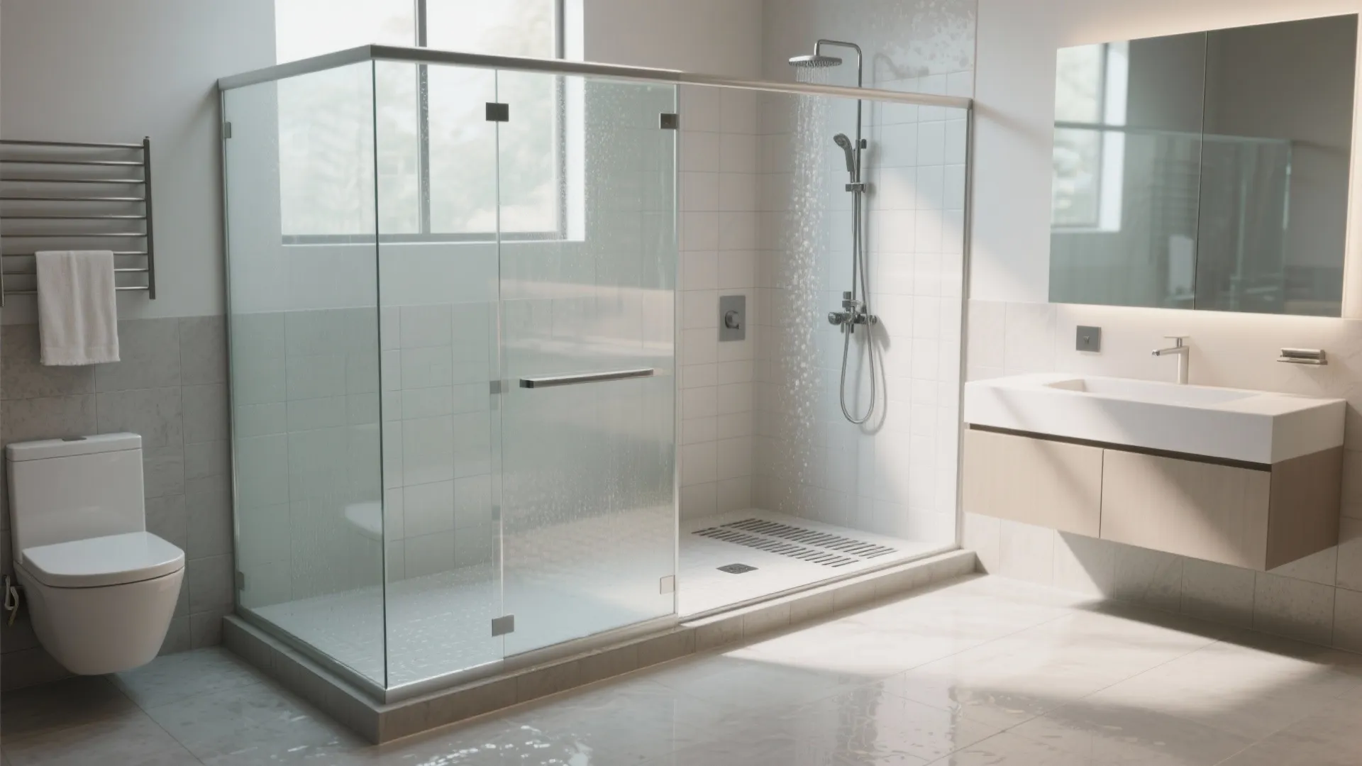 1. Wet-dry zoning: shower corner with a glass partition
