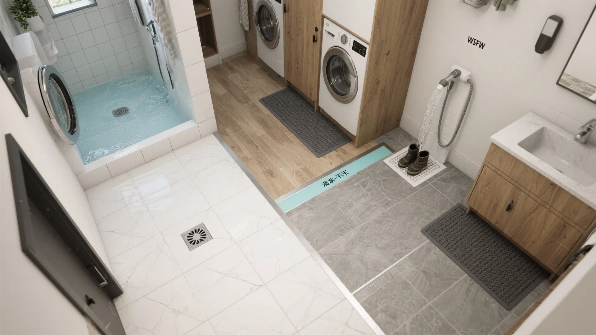 5. Wet-to-Dry Zoning with Durable Surfaces