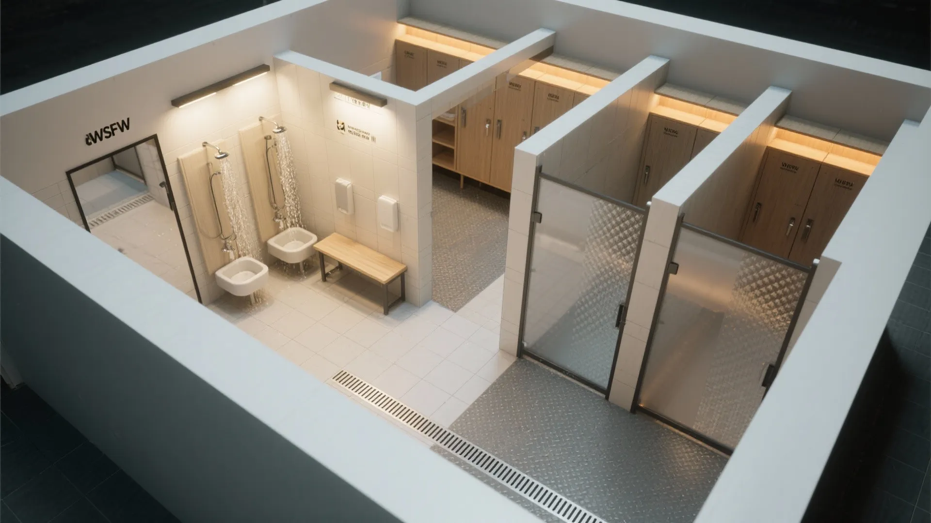 Wet–Dry Zoning with Lighting and Flooring Cues