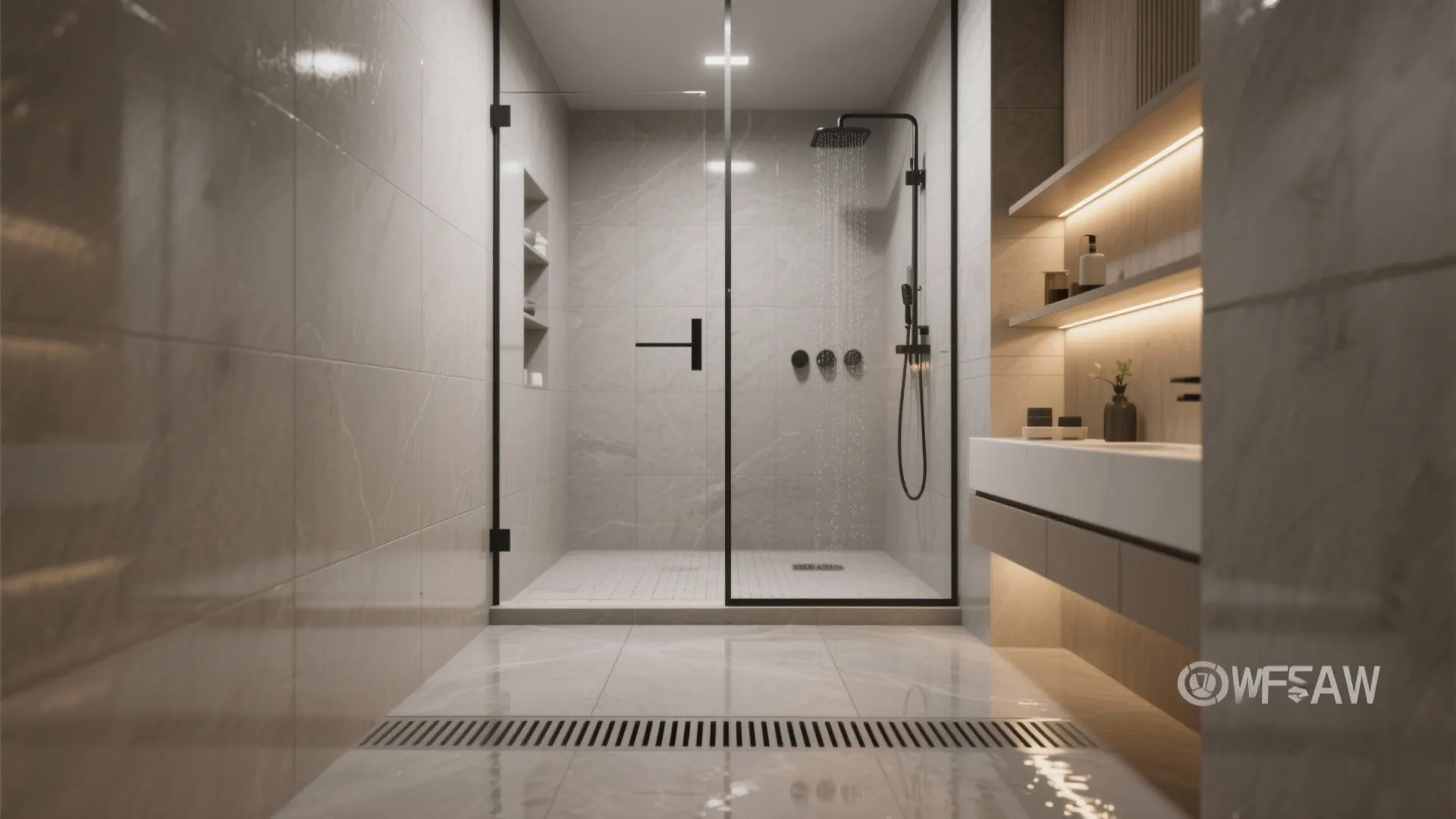 4. Wet-room styling with graded floor and tile