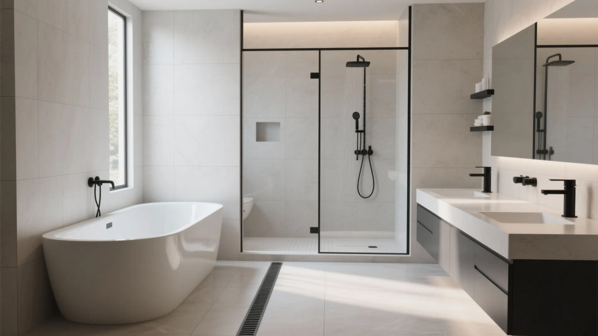 Wet-Room Layout with a Tub–Shower Combo