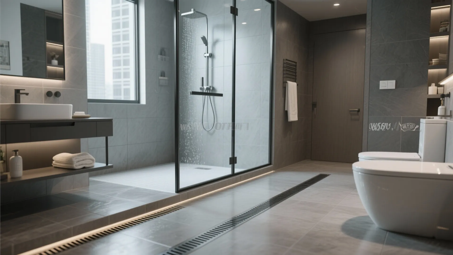 5. Wet-room styling with drainage channels