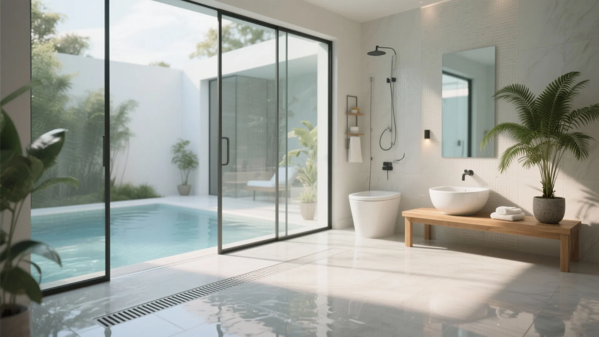 1. Wet-room flow: seamless indoor-outdoor connection