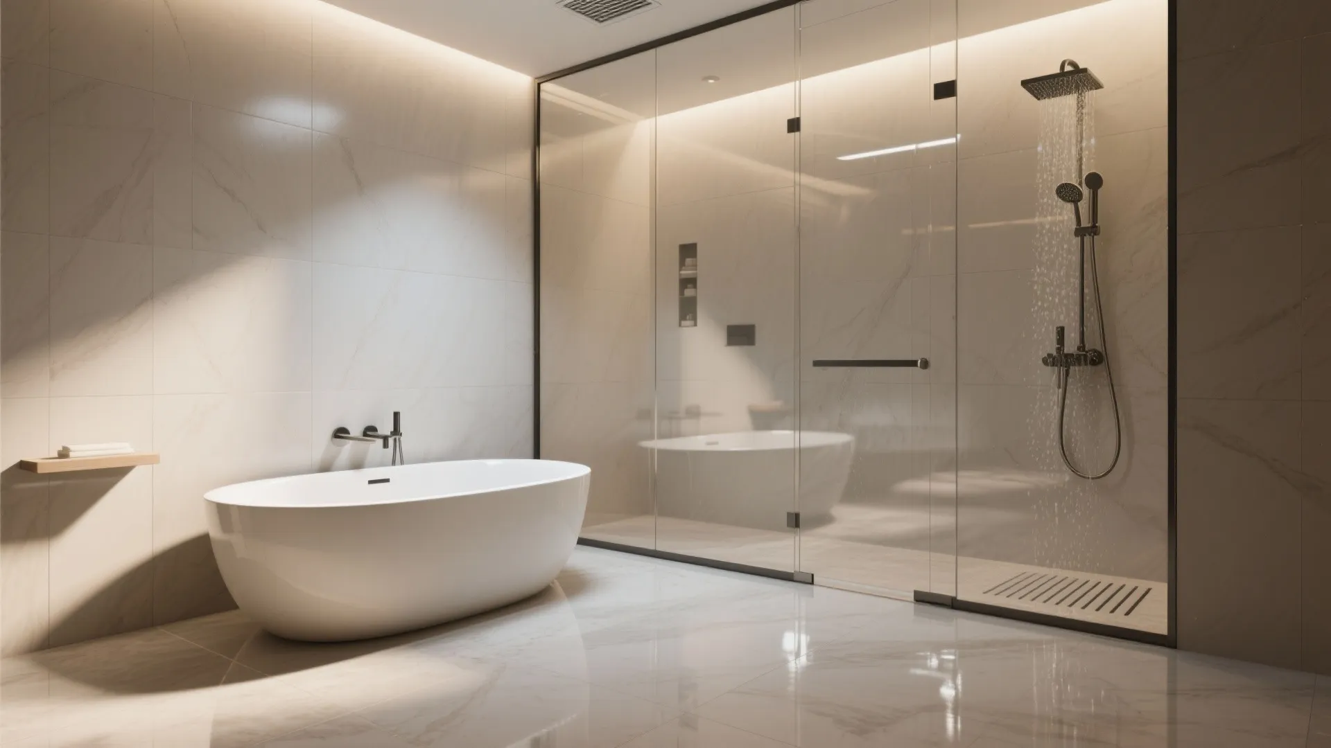 Full Wet Room Look With a Freestanding Tub Inside Glass