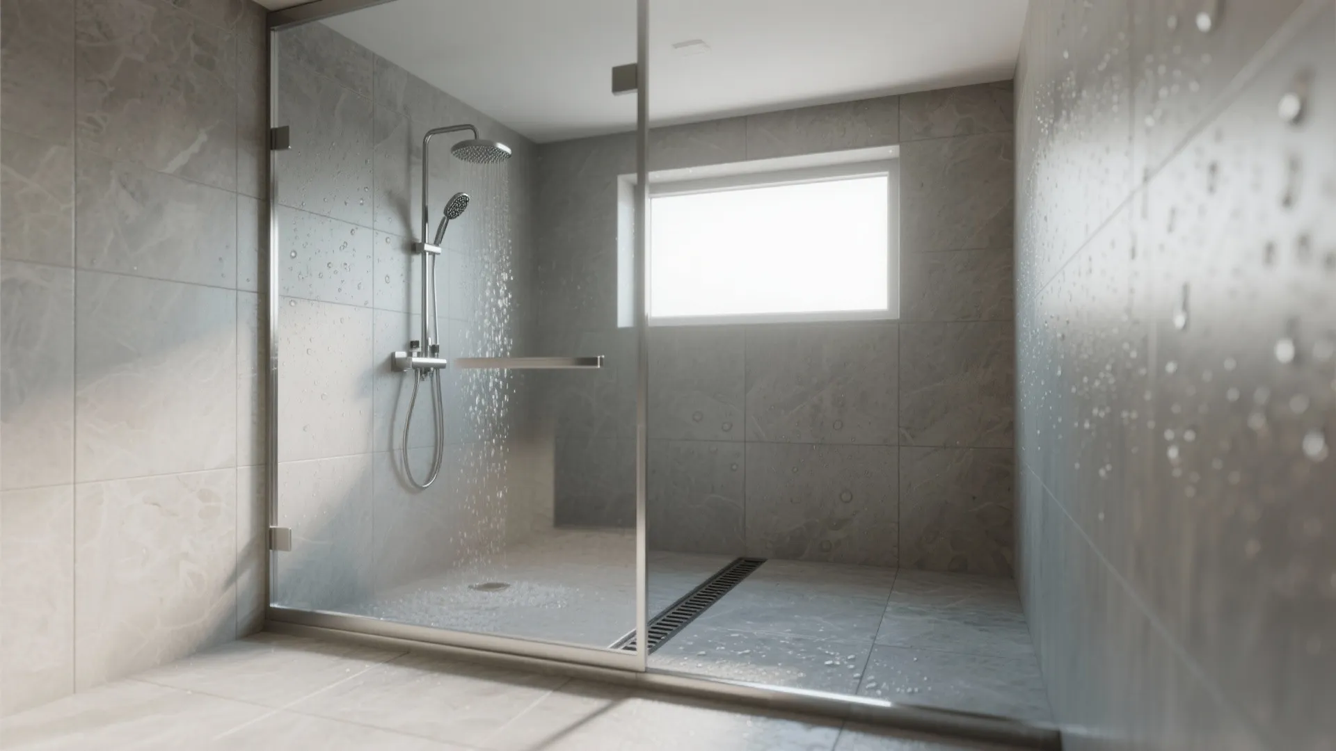 1. Wet-room shower with a single glass panel