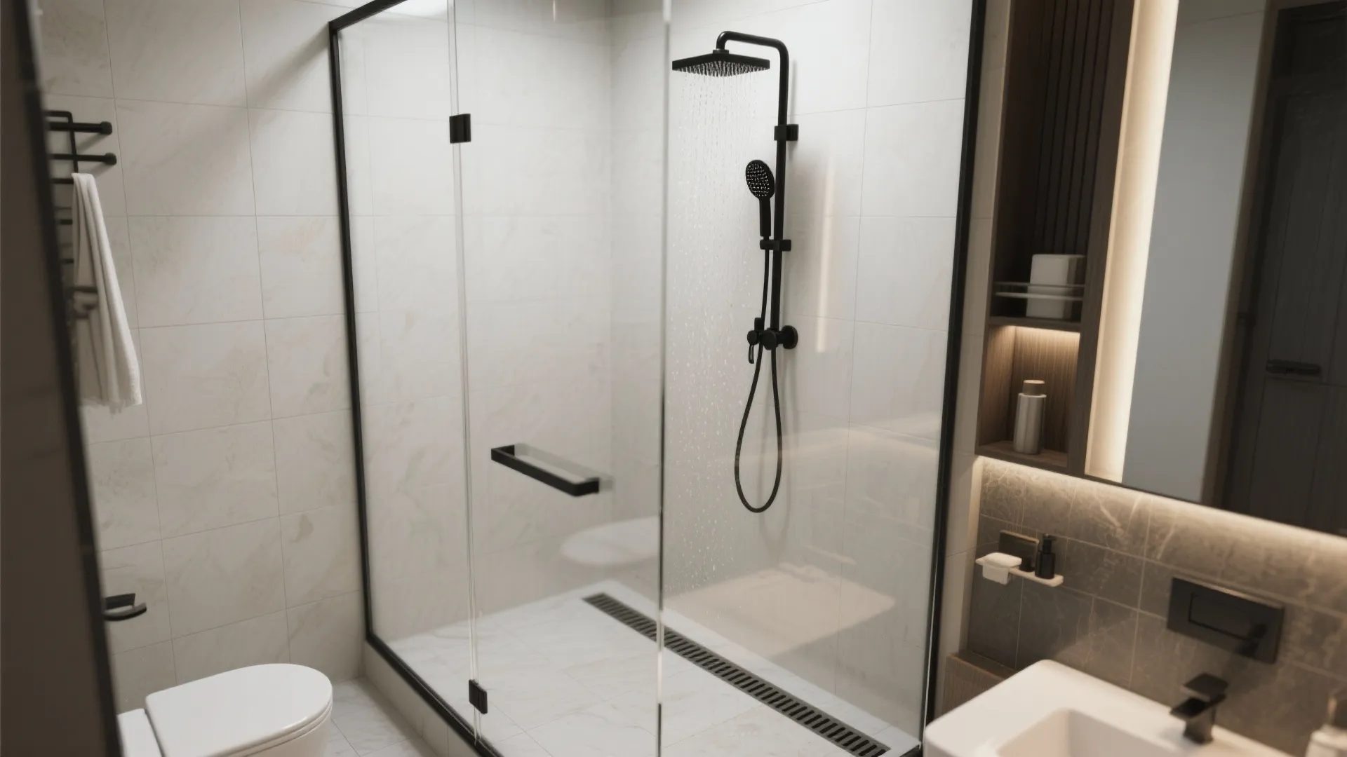 1. Walk-in wet room with glass partition