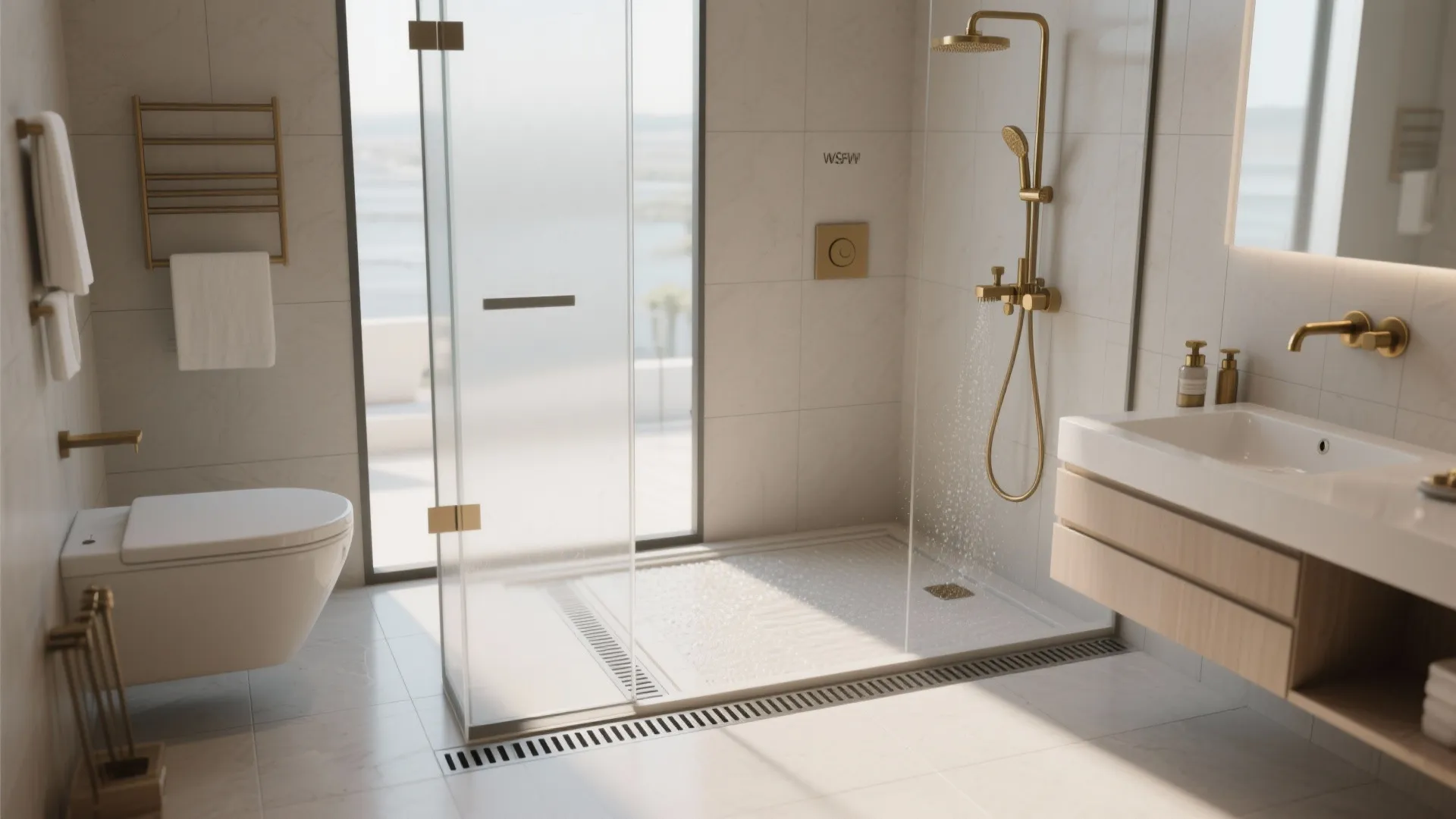 2. Wet-room approach for a shared guest bath