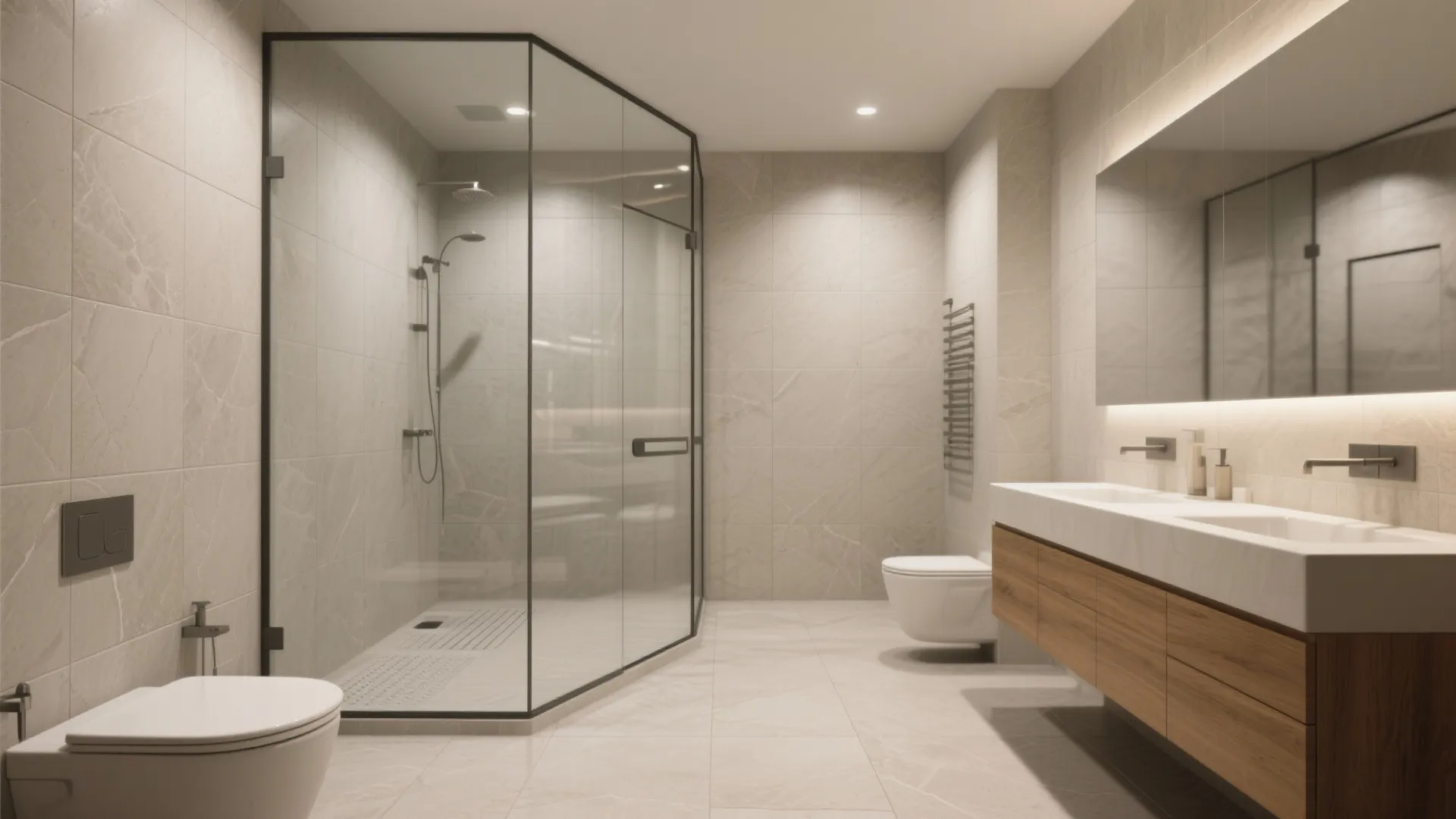 2. Wet-room style with half-glass partition