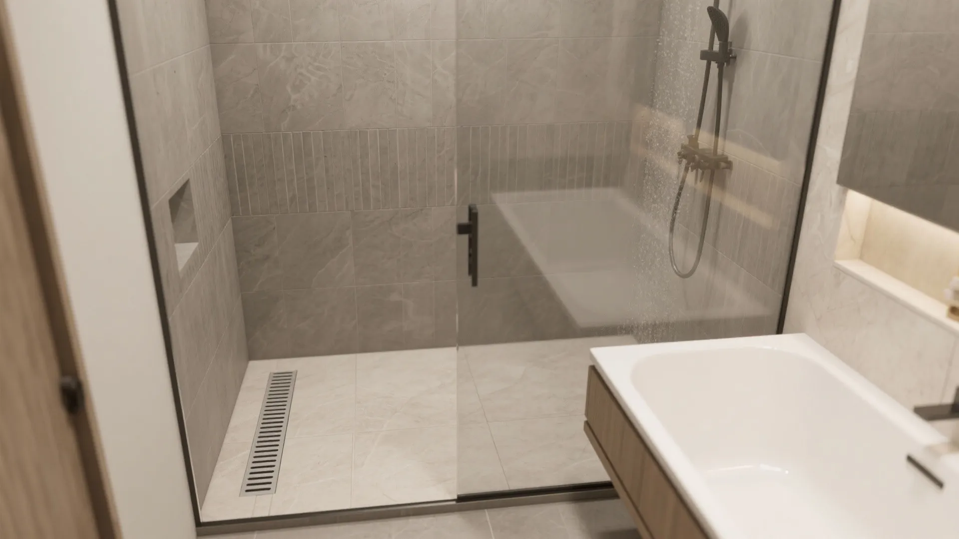 Idea 2: Mini wet-room vibe with a linear drain