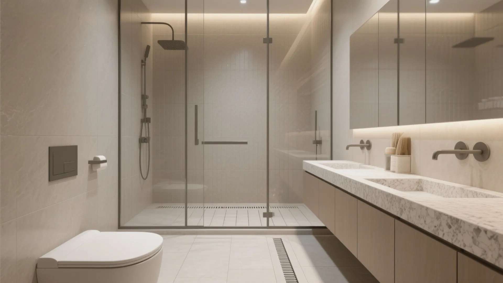 Compact Wet Room with a Linear Drain