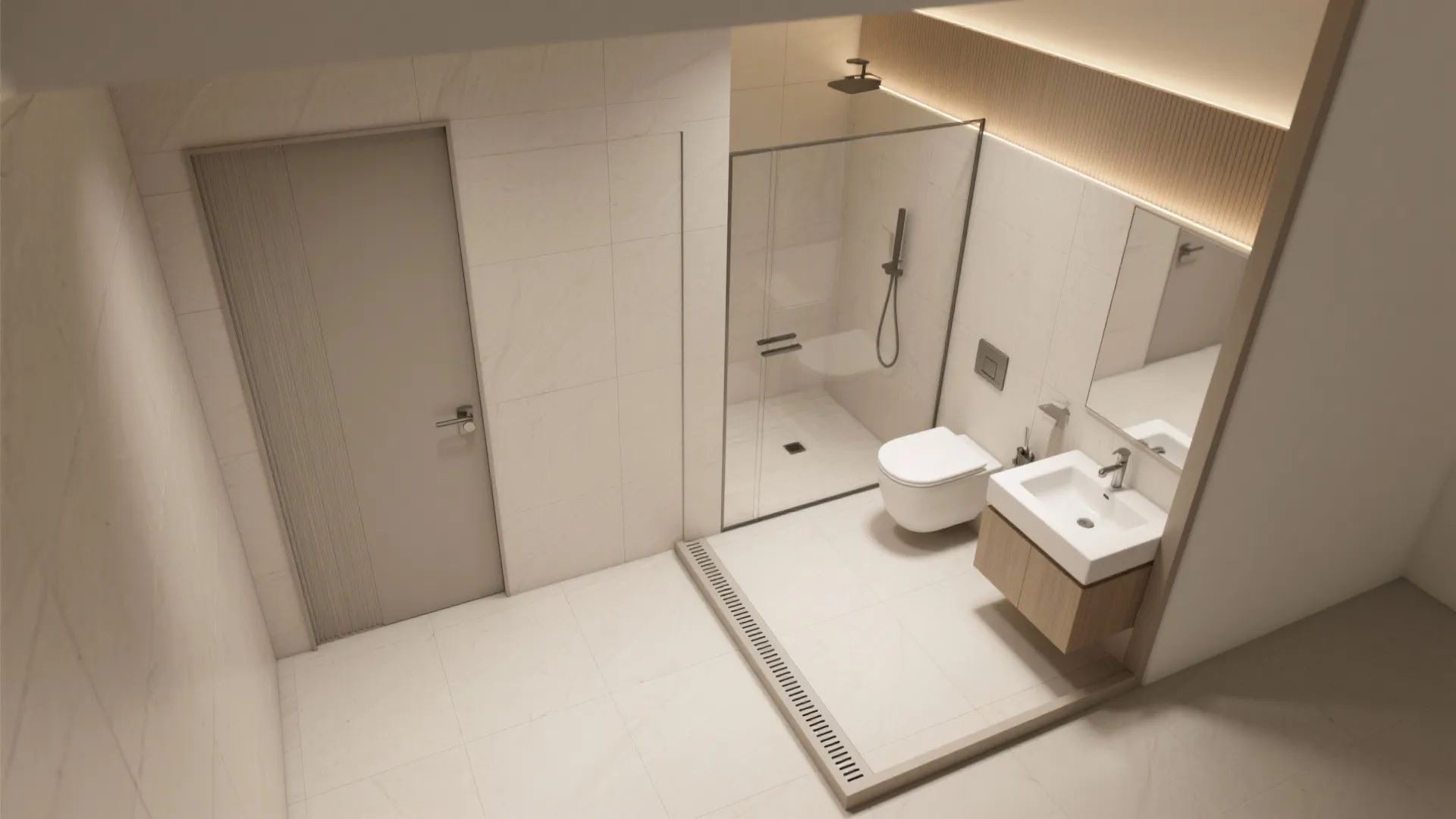 Compact layouts: wet room and pocket doors