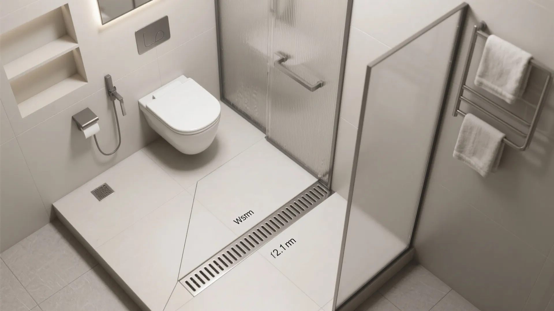 Minimalist Wet Room with Integrated Latrine