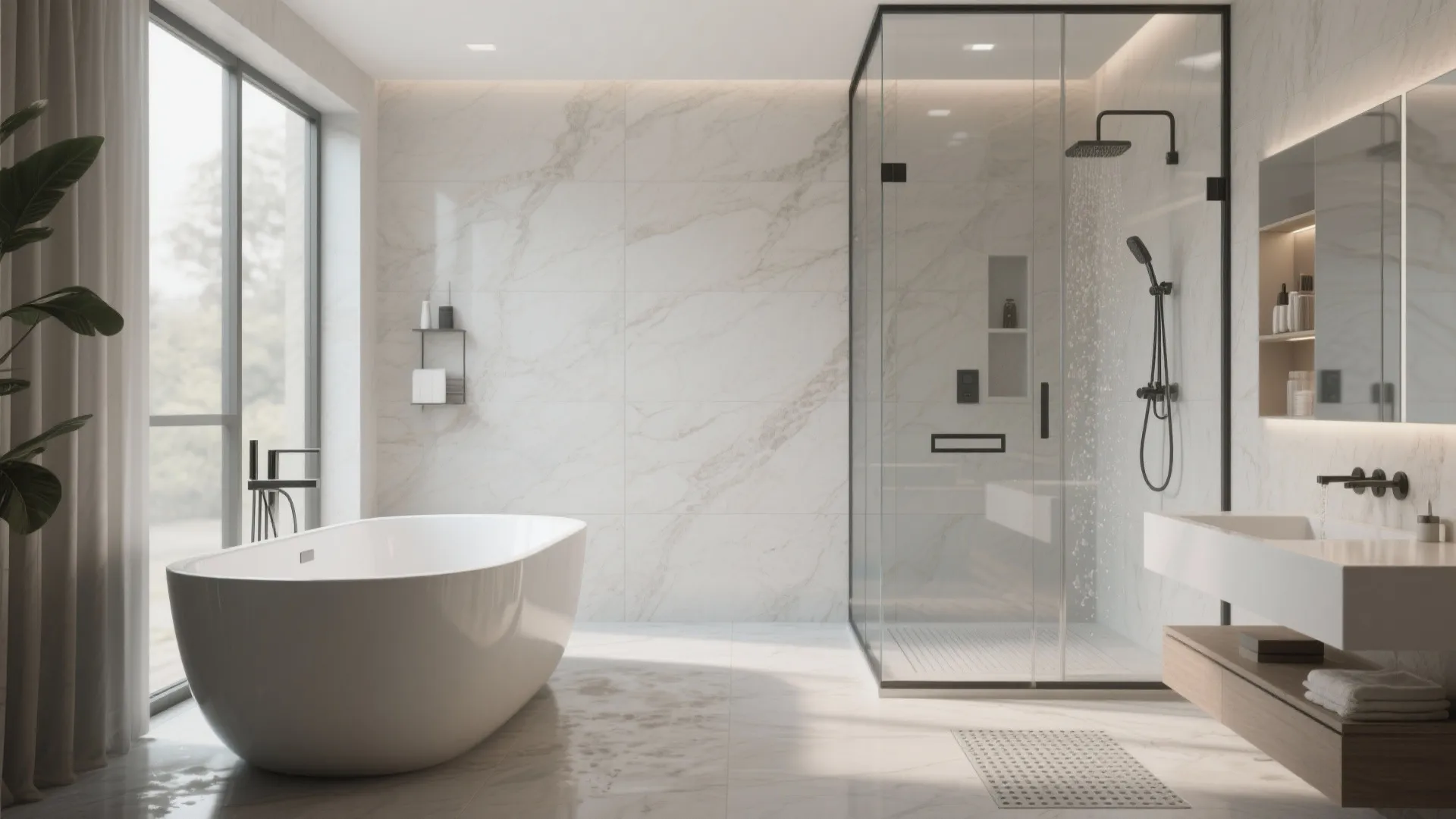 2. Blend the Tub with a Walk-in Shower