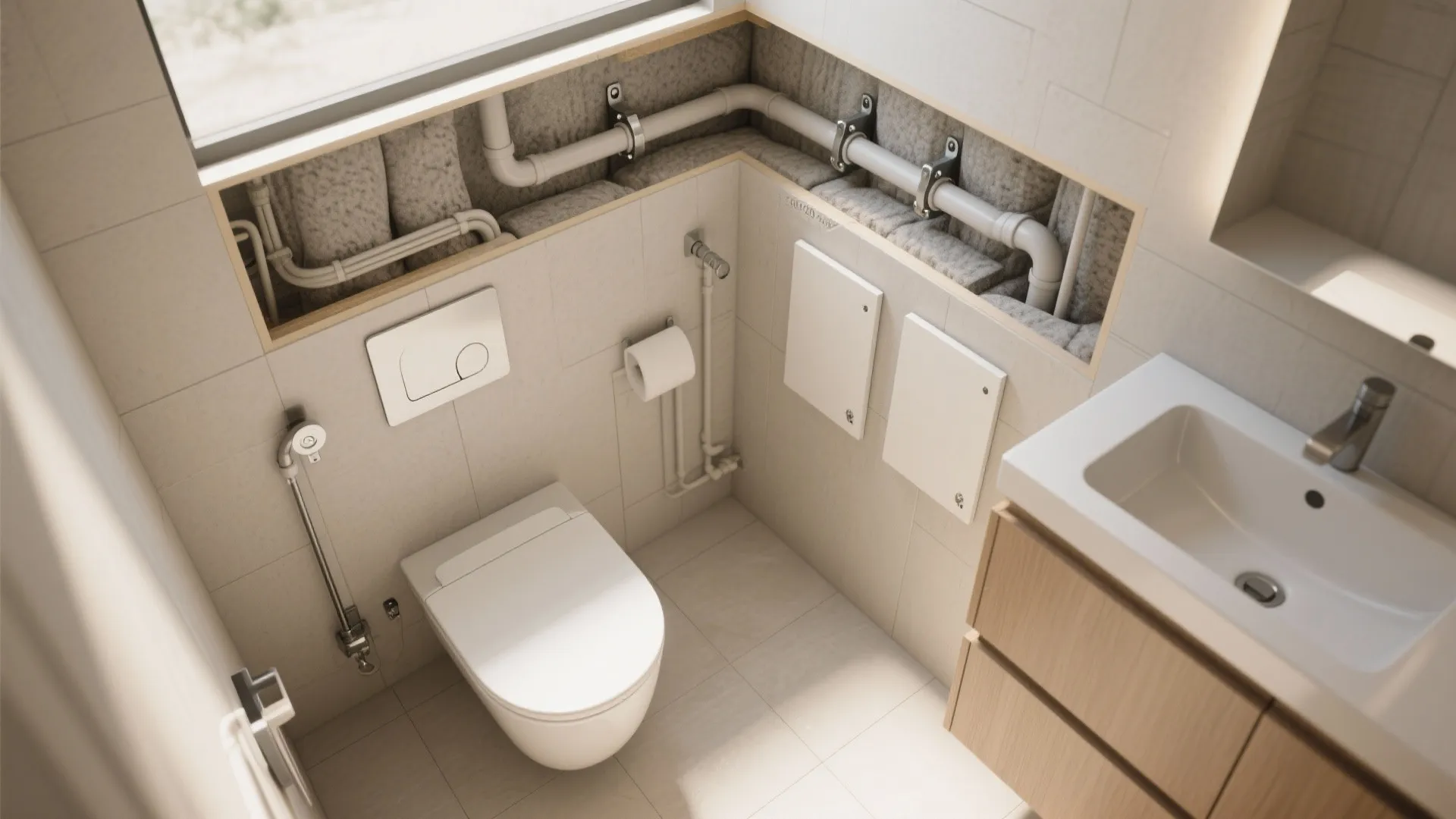 The quiet wet wall: concealed chase with access