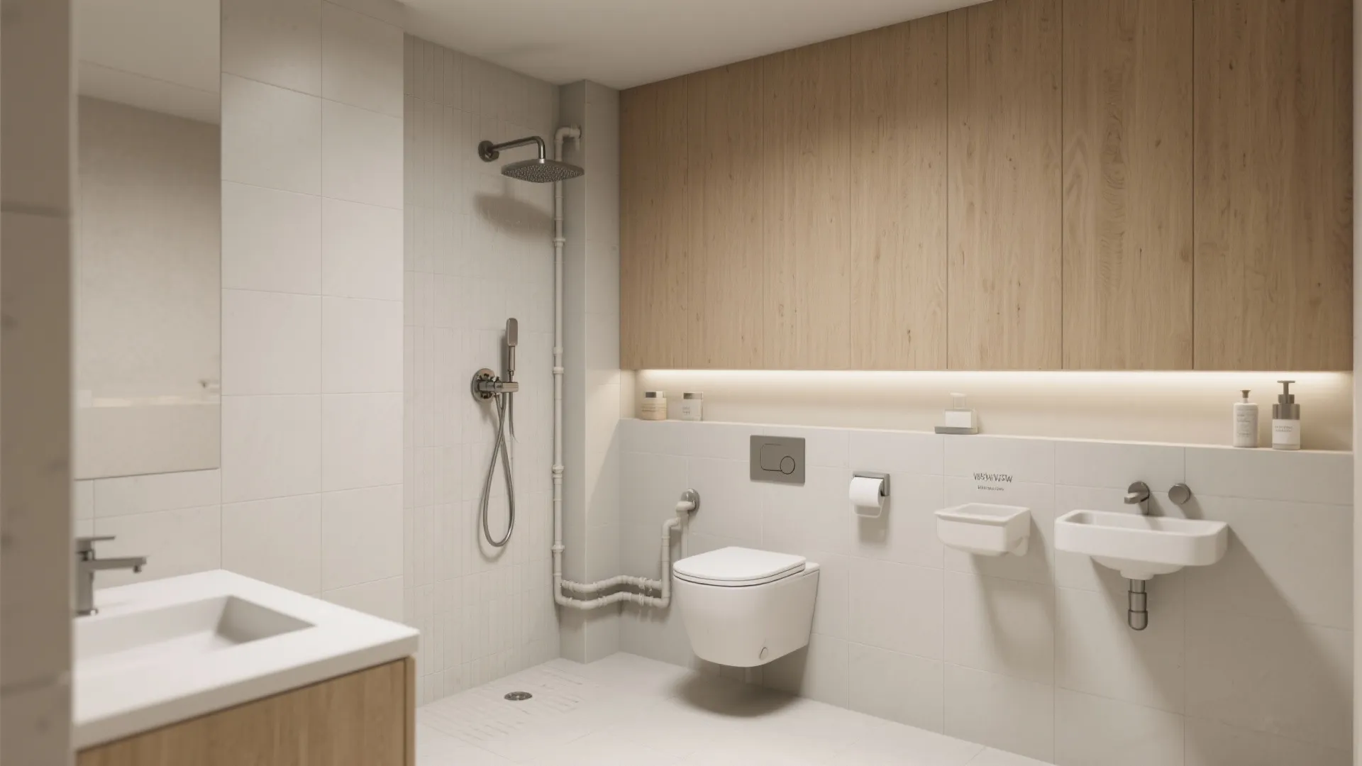 2. Wet wall along one side