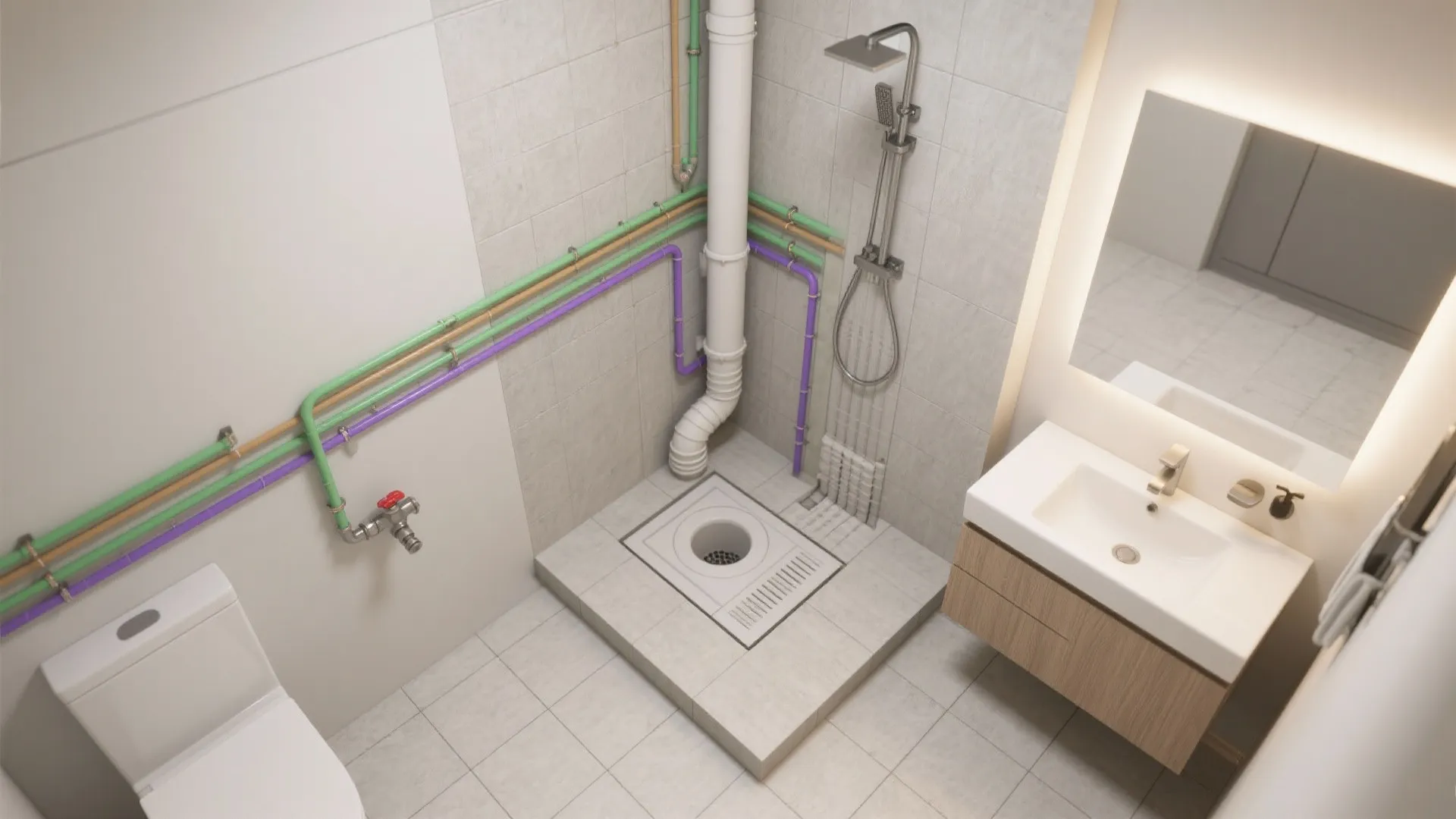 Wet wall routing and access panel strategy