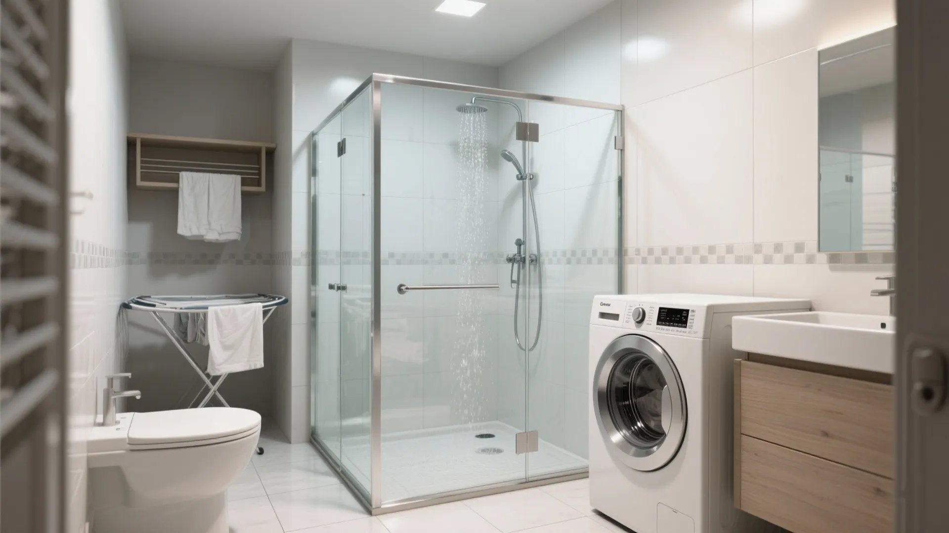 2. Wet zone zoning: Separate shower splash from laundry task